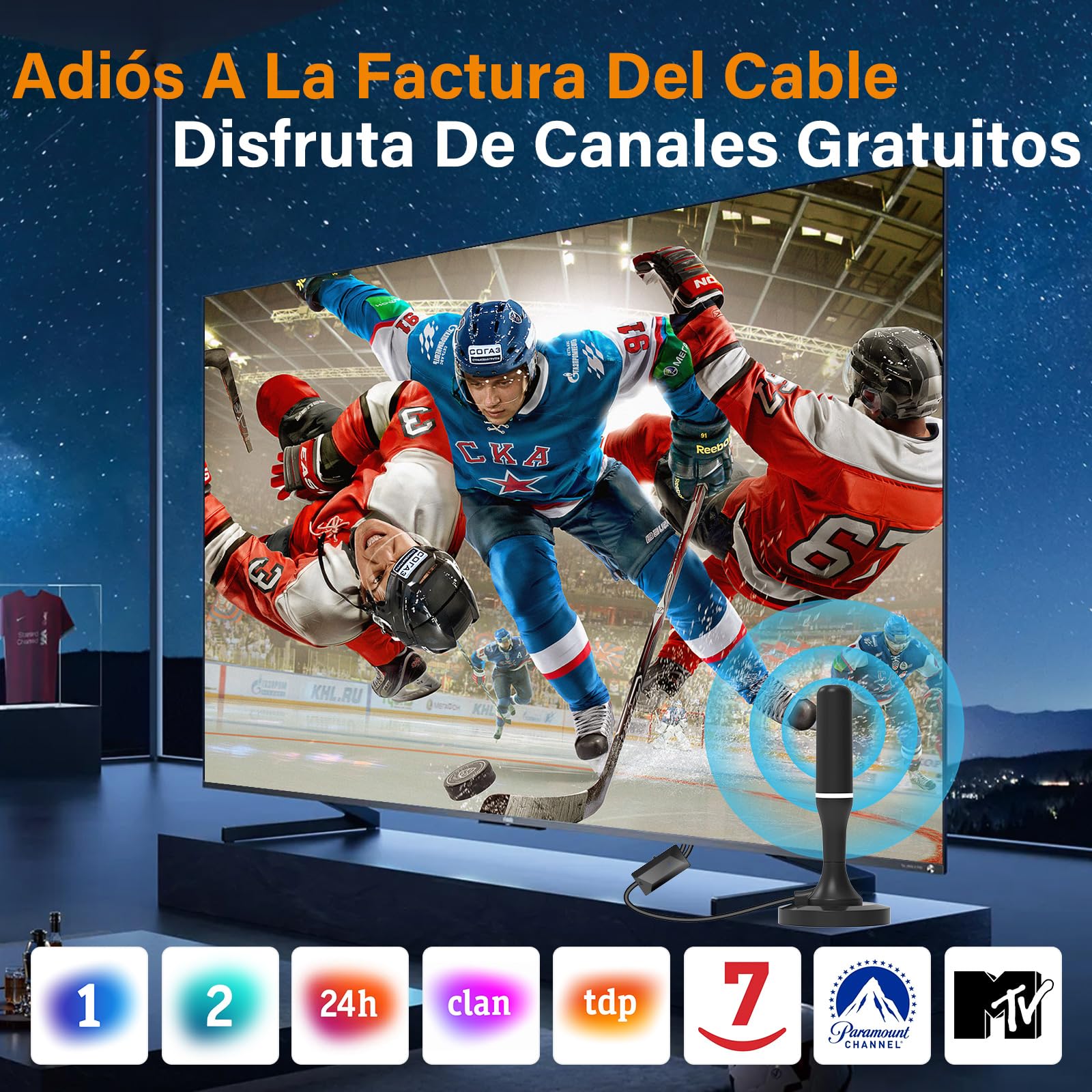 Antena TV Interior Potente Base Magnética, Amplificador Ajustable 360° TDT | Antena de TV interior amplificador regulable, recepción 360° VHF/UHF. Compatible TDT DVB-T/T2, 4K/1080p