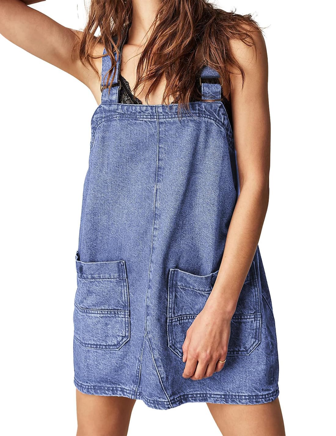 Sukany Tuta da donna casual in denim con cinturino regolabile allentato jeans corti pagliaccetti maglioni
