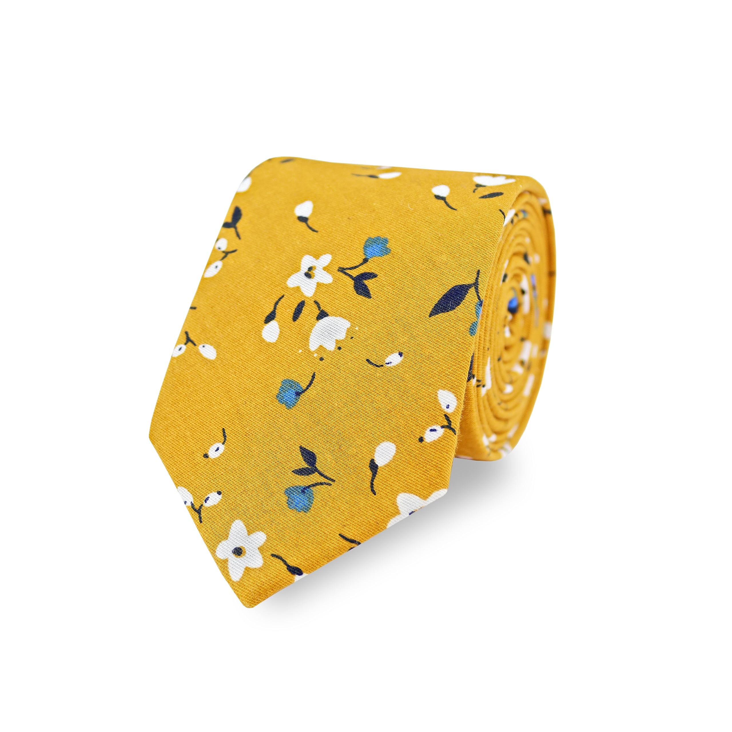 The Gents Lab Men's Mustard Yellow Floral Wedding Neck Tie Made From 100% Soft Cotton | Over 20+ Styles (Mustard Yellow)