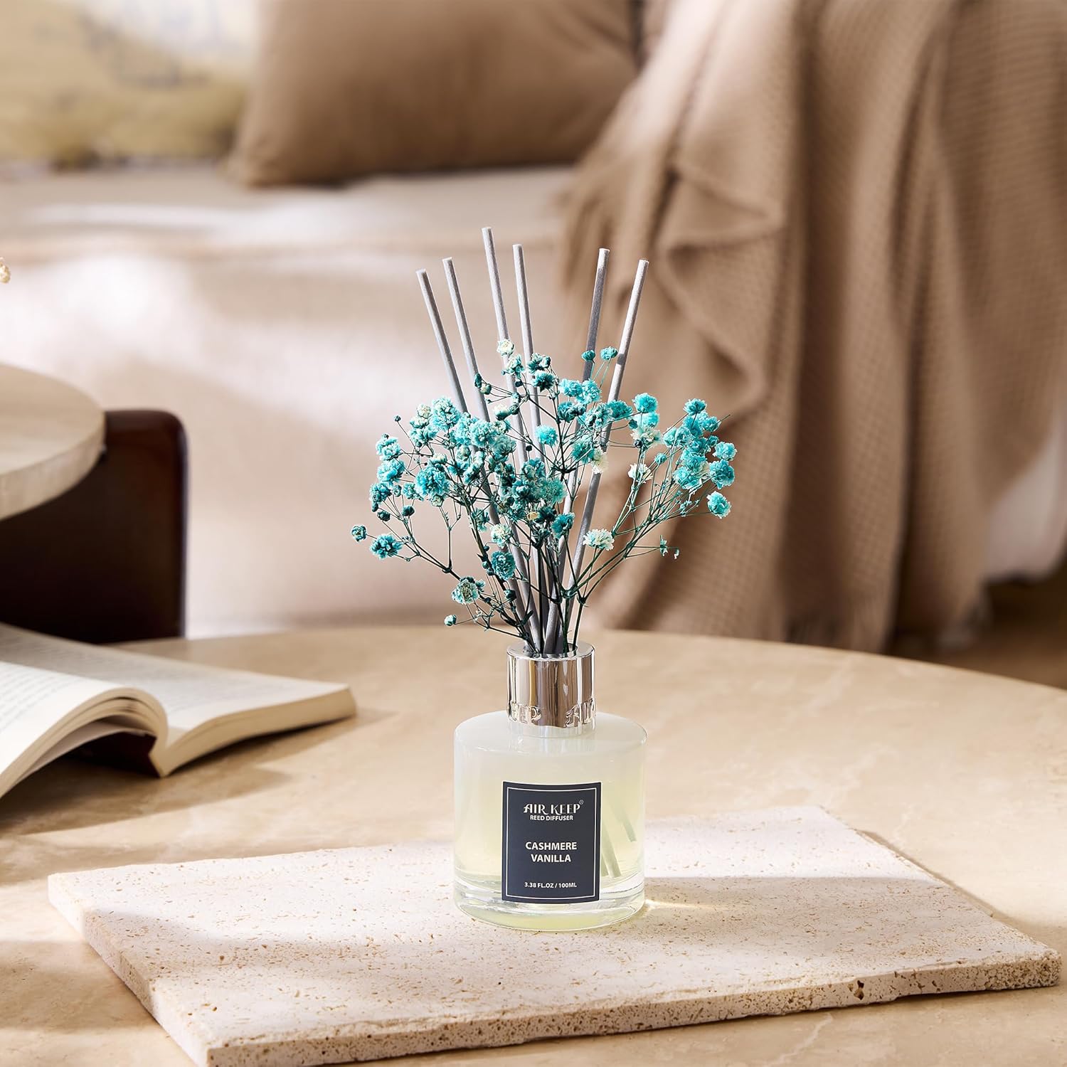 Airkeep Reed Diffuser Set,3.38 fl oz (100 ml) - Cashmere Vanilla Oil Diffusers with 8 Reed Sticks, Home Fragrance Reed Diffuser for Bathroom Shelf Decor - Image 3