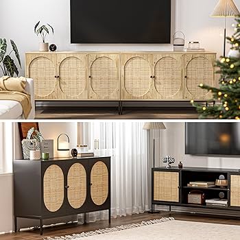 Amazon.co.jp: IKIFLY ラタンキャビネット 木製 リビングサイドボード