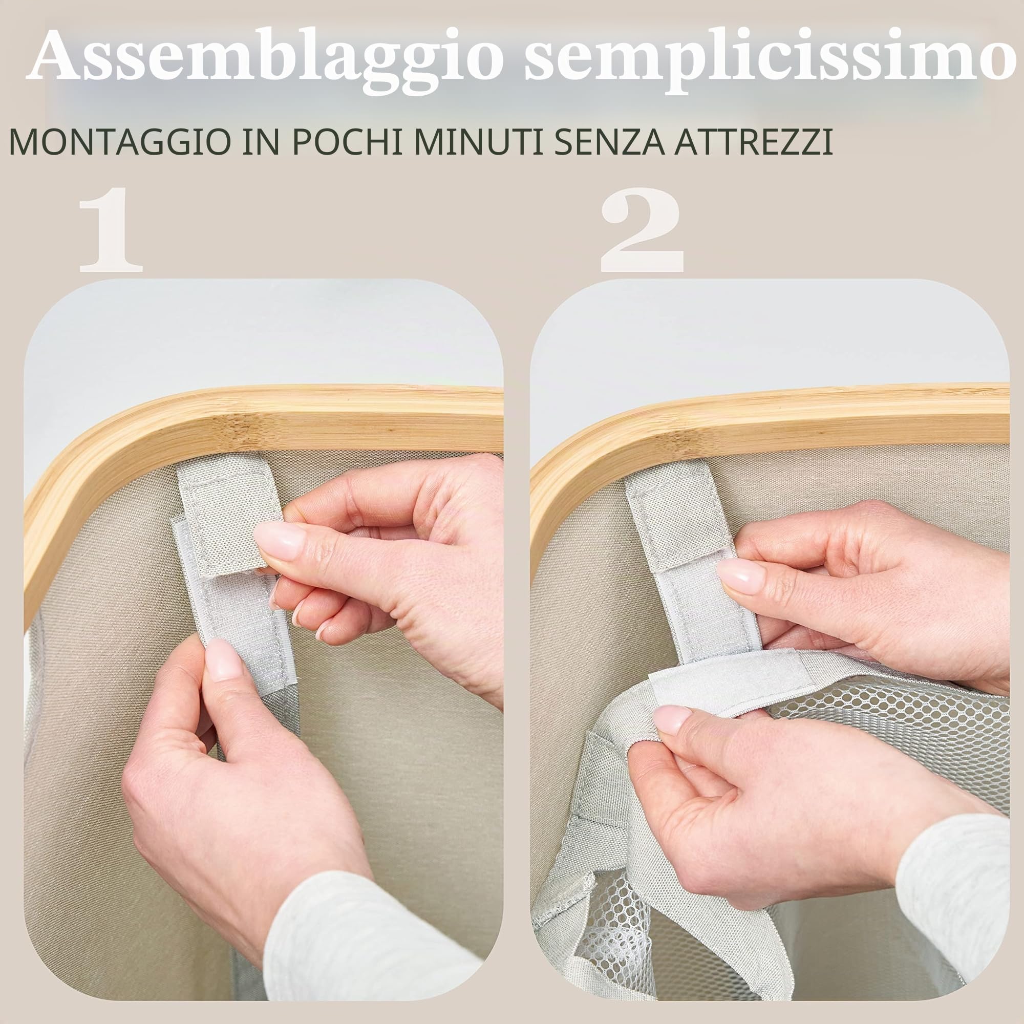 HENNEZ - Cesto Portabiancheria con Coperchio Grigio Chiaro/Beige 150L - 3 Scomparti - Cesta per Panni Sporchi in vimini - Cesta Porta Biancheria Sporca per Bagno - Cesto Portabiancheria Salvaspazi