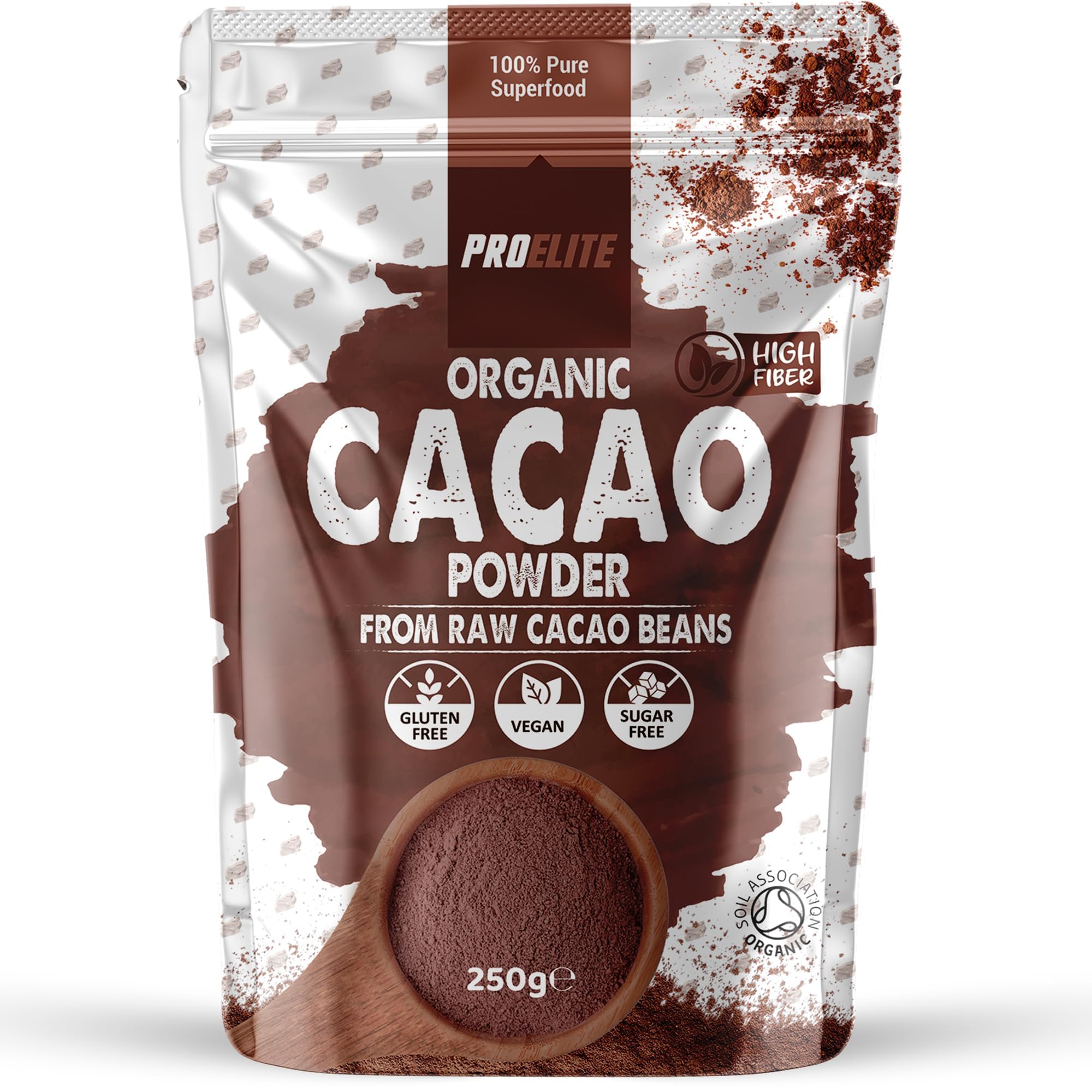 Organic Cacao Powder Vegan Peruvian Unsweetened Natural and Pure from Raw Cacao Beans from Theobroma Plant Suitable for Baking Hot Chocolate by PROELITE (250g)