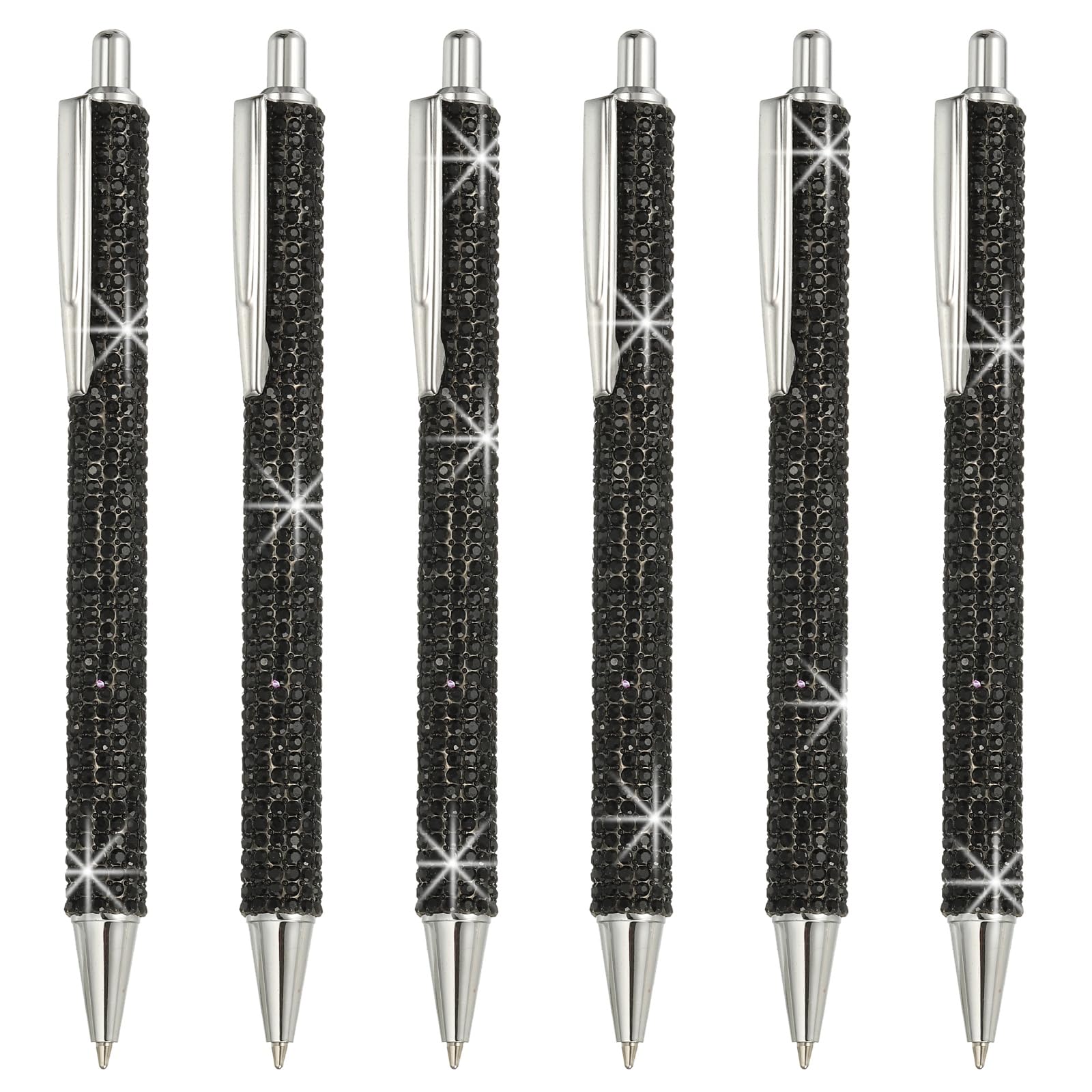 PATIKIL Rhinestone Metal Ballpoint Pen, 6 Pack Crystal Diamond Pens Black Ink 1.0mm Point Sparkly for Women Gift Office Note Taking Journaling, Black
