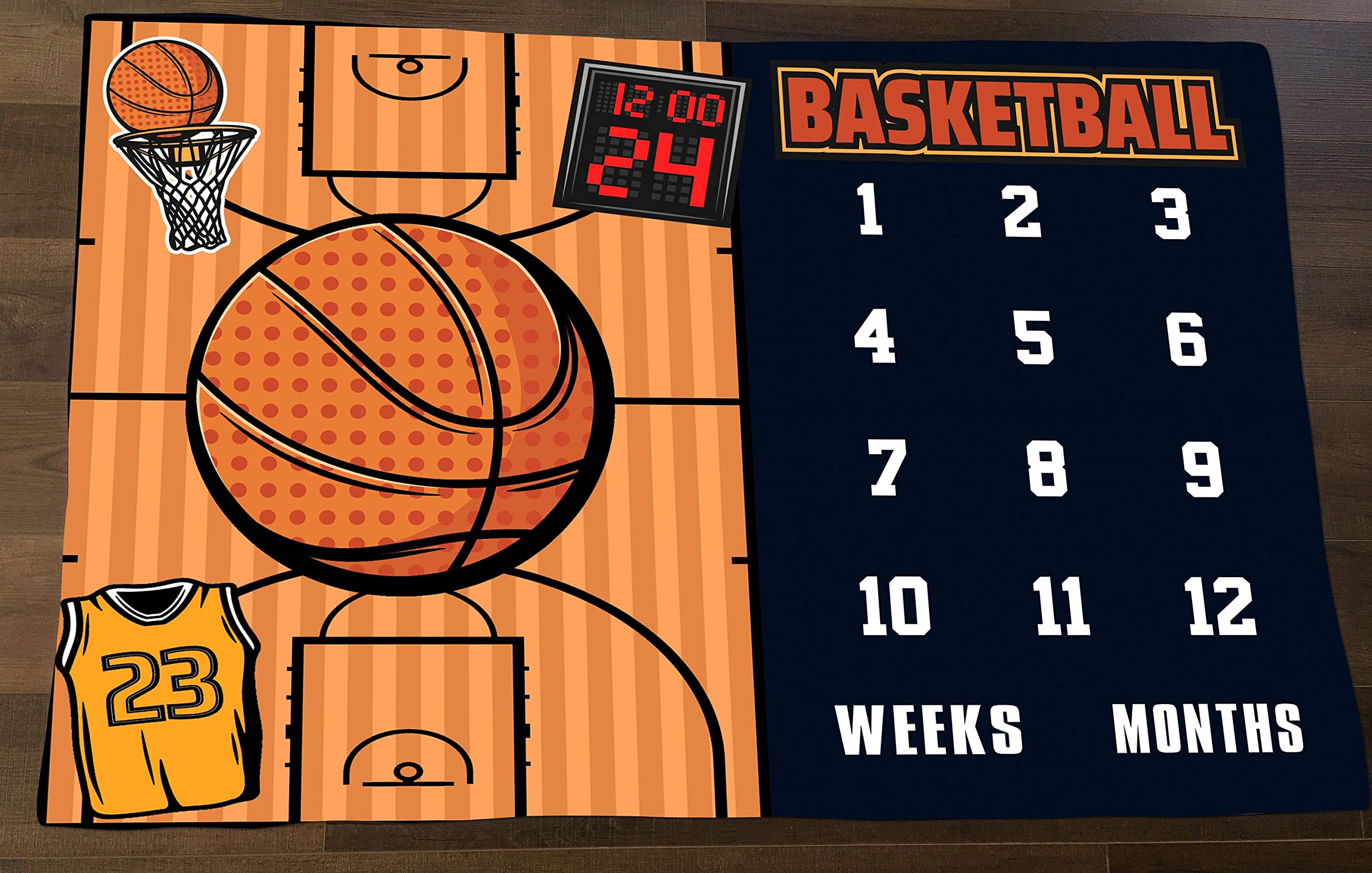 Manta mensual para bebé, manta de mes para bebé recién nacido, fondo de fotografía de juego de baloncesto para bebé 60 x 40 pulgadas BTLSLY111