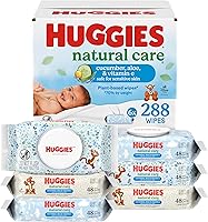 Huggies Natural Care Baby Wipes Cucumber Aloe Vitamin E - Hypoallergenic Scented Plant-Based 288 Wipes 6 Packs
