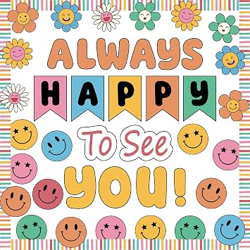 Groovy Classroom Bulletin Board Set, Always Happy to See You Classroom Decor with Smile Face & Retro Flower Cutouts, Pastel Bulletin Board Decorations for Preschool Kindergarten Elementary