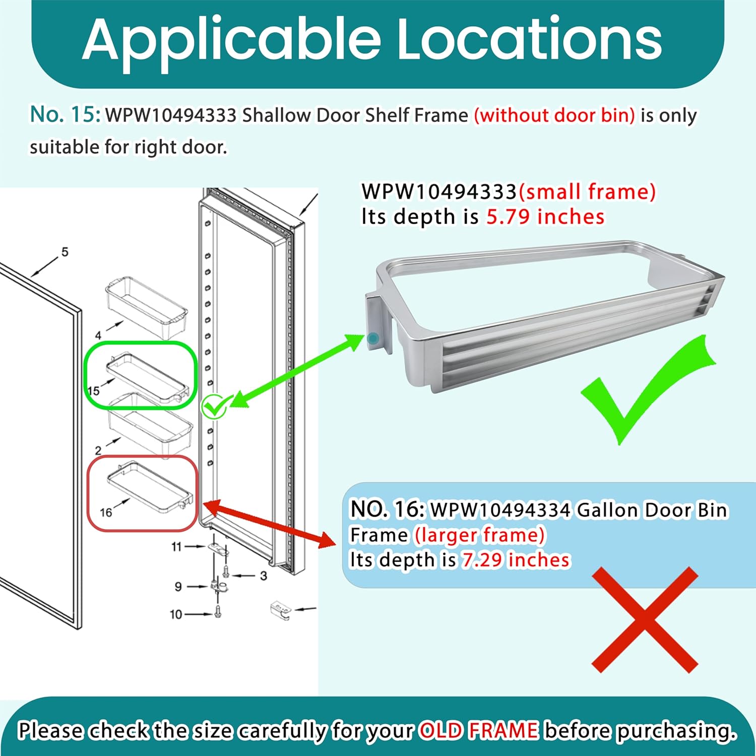 W10494333 WPW10494333 Shallow Door Shelf Frame (without door bin) Compatible with whirlpool, kitchen aid etc refrigerators (Some models), Replaceable Models W10316459 W10438988 W10457611 3020883 etc