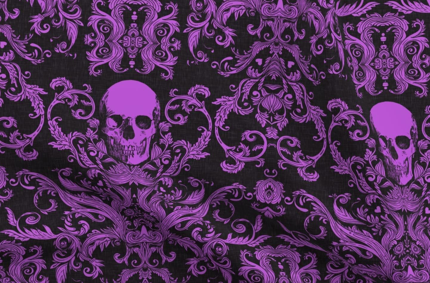 Spoonflower Fabric - Damask Purple Black Skull Halloween Spooky Printed on Petal Signature Cotton Fabric Fat Quarter - Sewing Quilting Apparel Crafts Decor