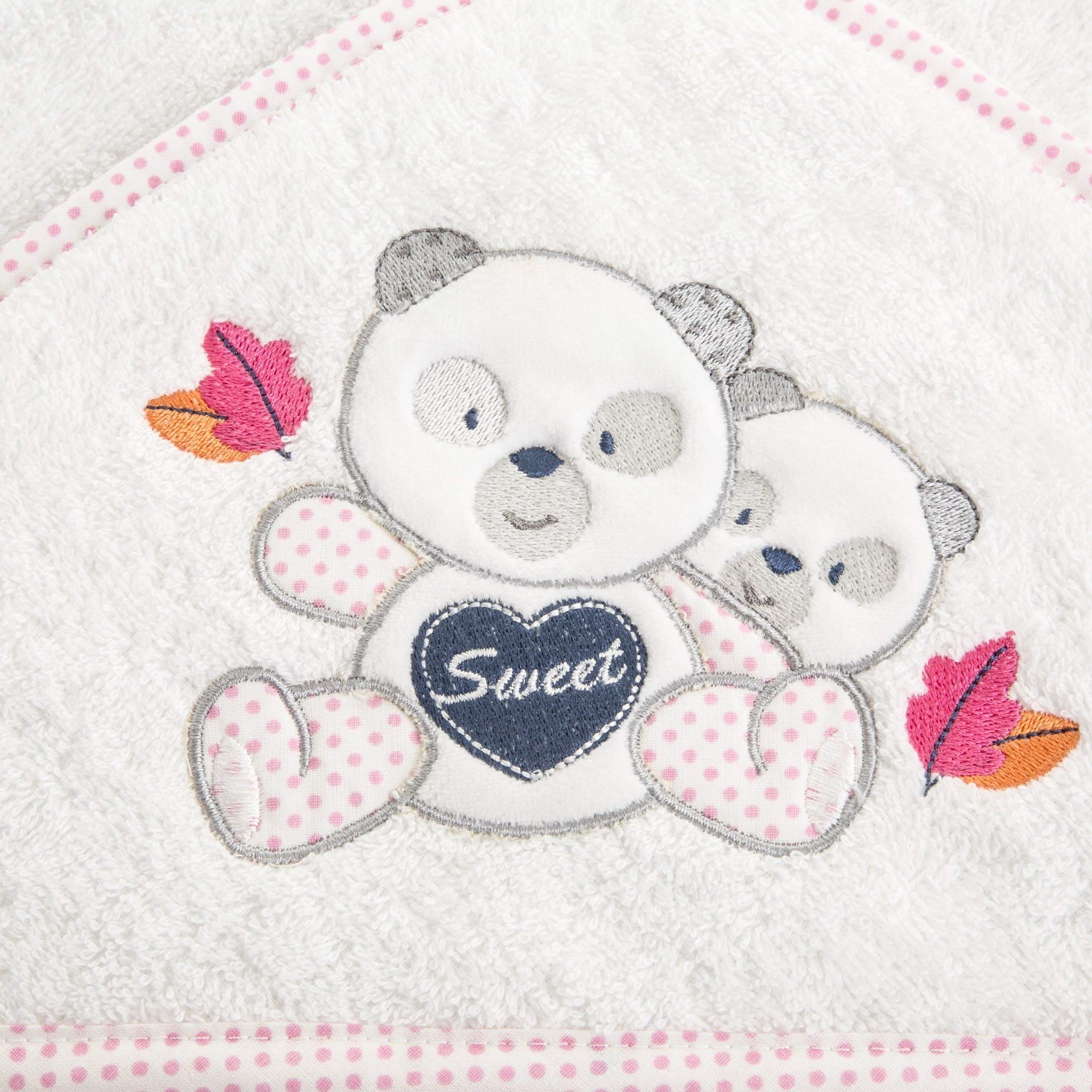 Design91 Baby Towel Hooded White Pink Towels Children's Towel Teddy Bear Teddy Girl Bathroom Soft Cute Cuddly 75 x 75 cm - Image 2