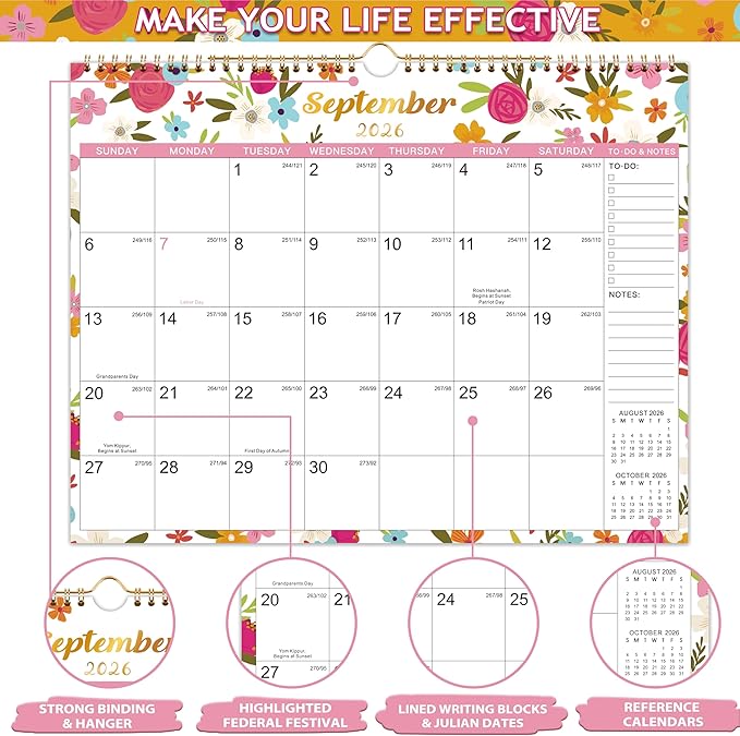 Coboll 2025 Wall Calendar - 2025 Calendar from Jan. 2024 to Dec. 2025, 14.75‘’ x 11.5‘’, Monthly Calendar 2025 with Hanging Hole, Large Blocks