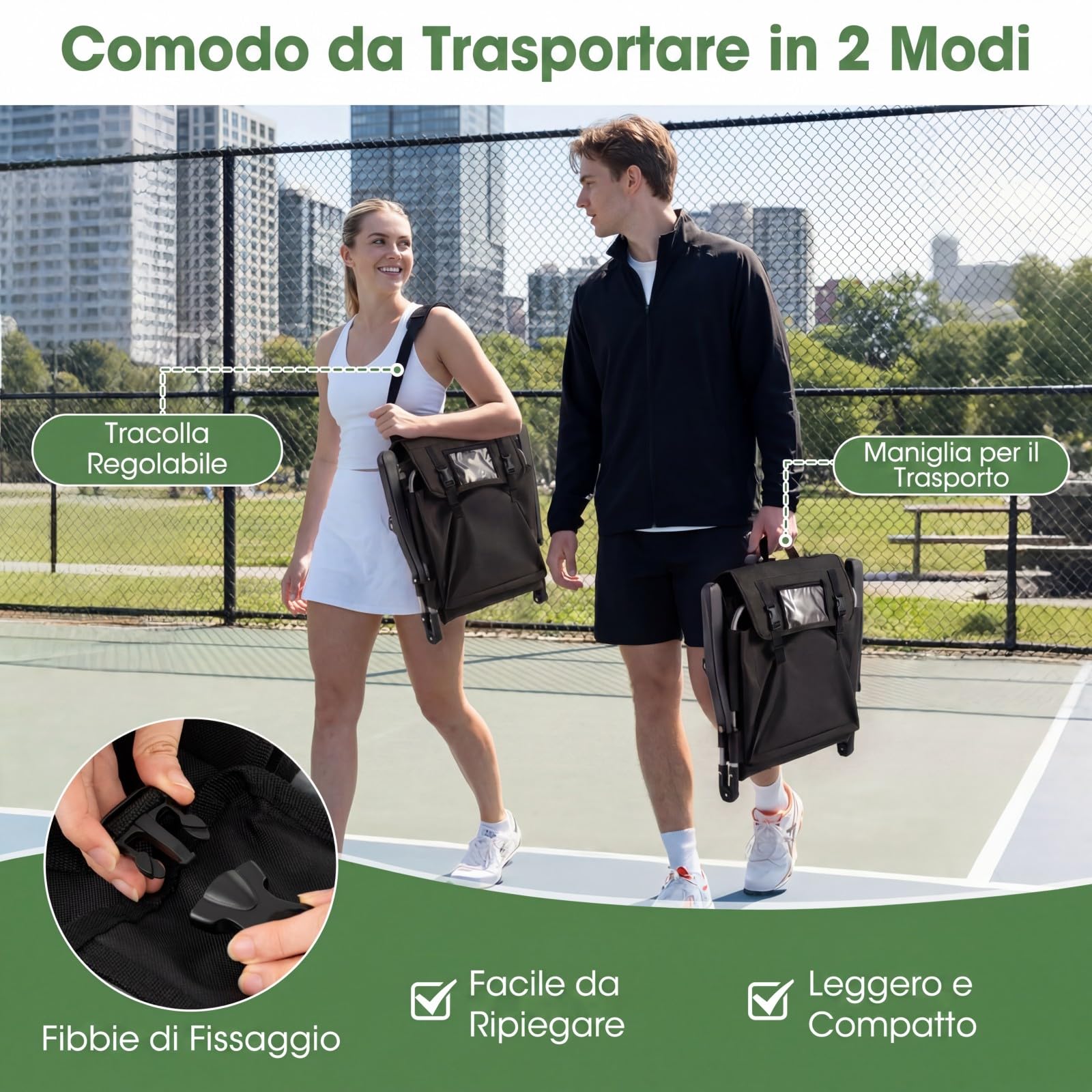 COSTWAY Sedile da Tribuna Pieghevole con Schienale e Braccioli | Struttura in Metallo, Sedia da Stadio Portatile con Tasche Portaoggetti e Portabicchieri per Eventi Sportivi, Portata 102 kg