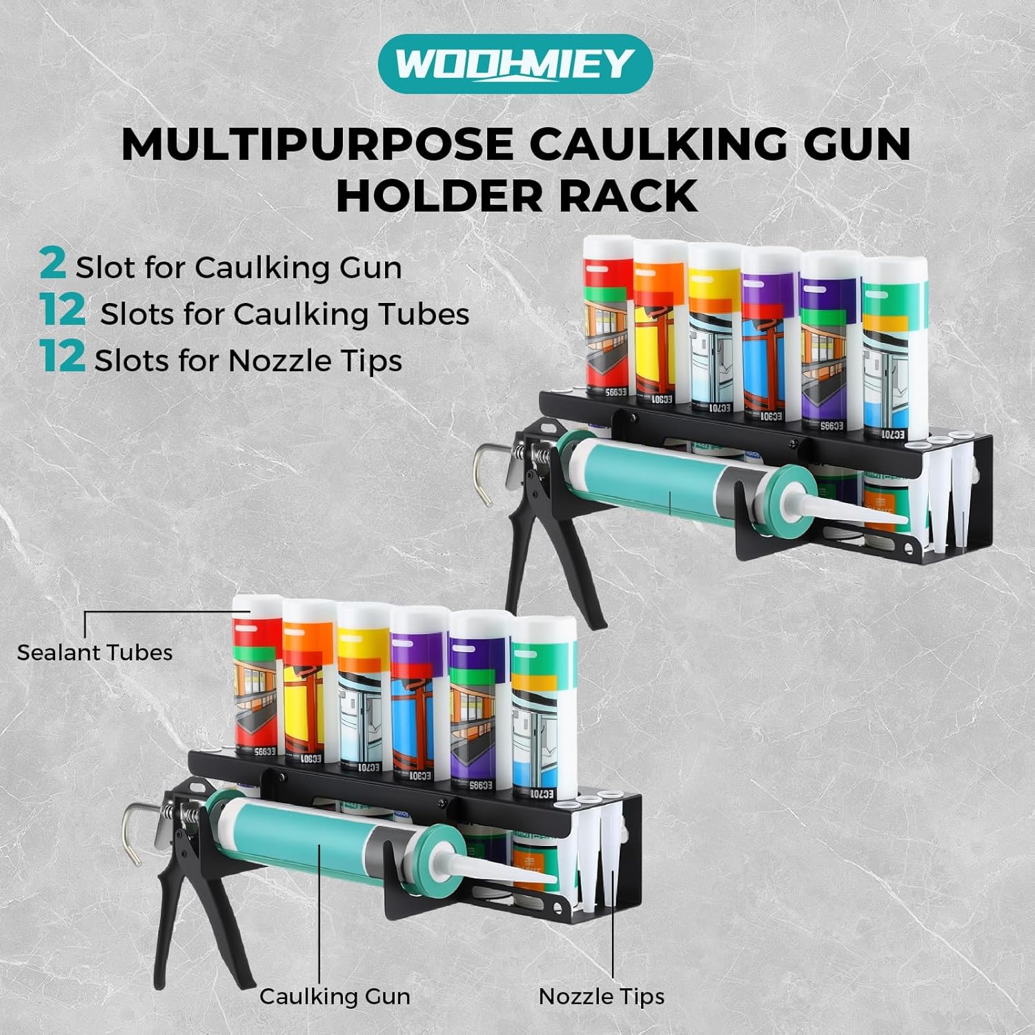 Caulking Gun Holder Wall Mount Tool Storage Rack, Caulking Tube Holder for Sealant Tubes, Silicone Tube Storage Holder, Garage Organization, Workshop Organizers and Storage (2 Set)