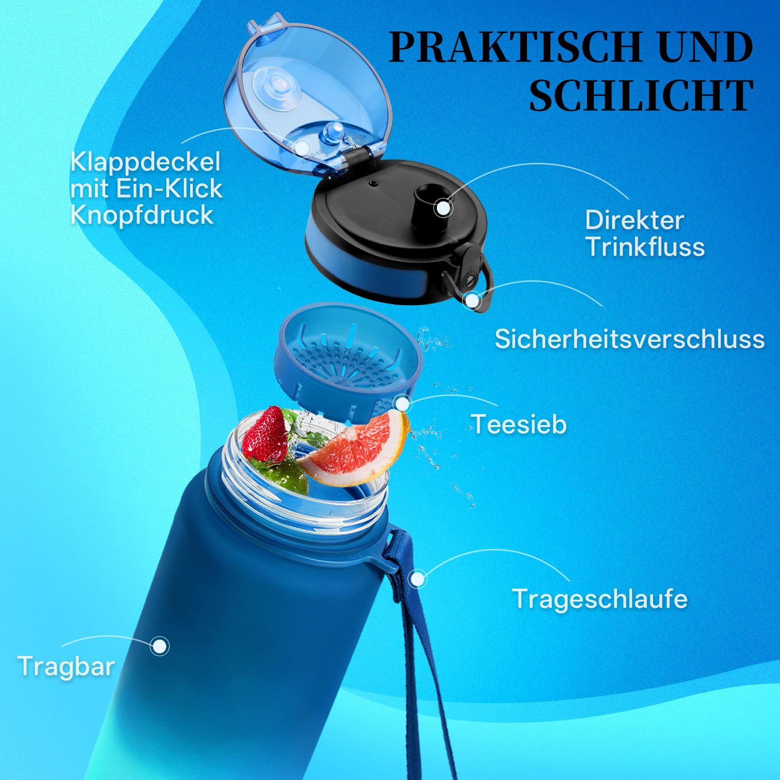 UZSPACE Botella Agua Deportiva,500ml/800ml/1000ml/1.5l, Tritan Botella Agua Sin BPA. Evitar Fugas de Agua y Ideal para el Ejercicio y los Deportes al Aire Libre — view 2
