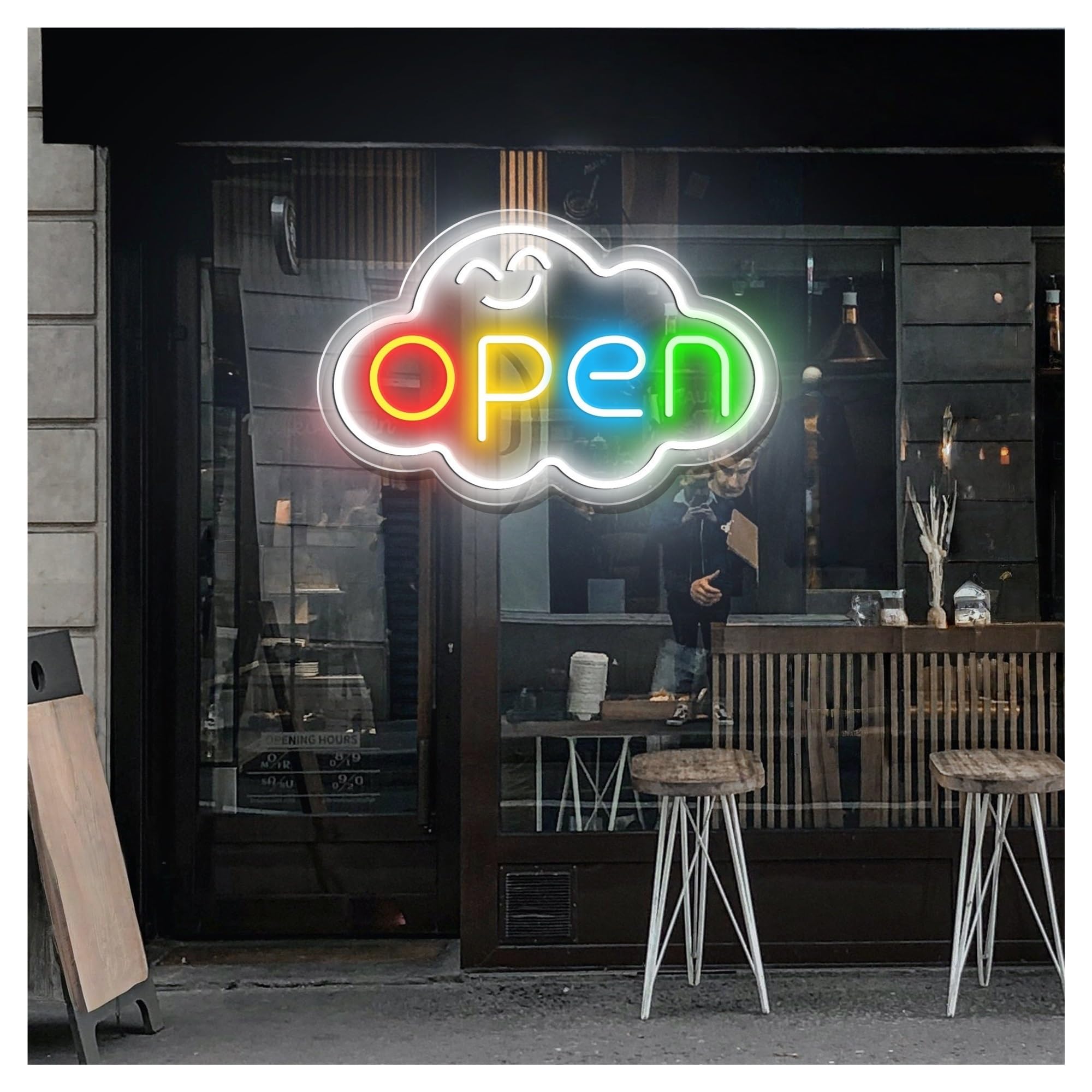 SHOUXI Sign Lamp Rainbow Open Cloud Neon Sign, Suitable for Cafe Decor with Brightness Adjustable 38cm