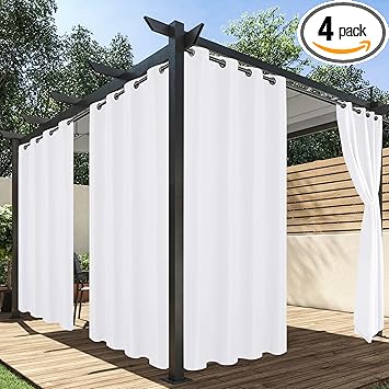 White Outdoor Curtains for Patio, Waterproof, 4 Panels – 54 x 84