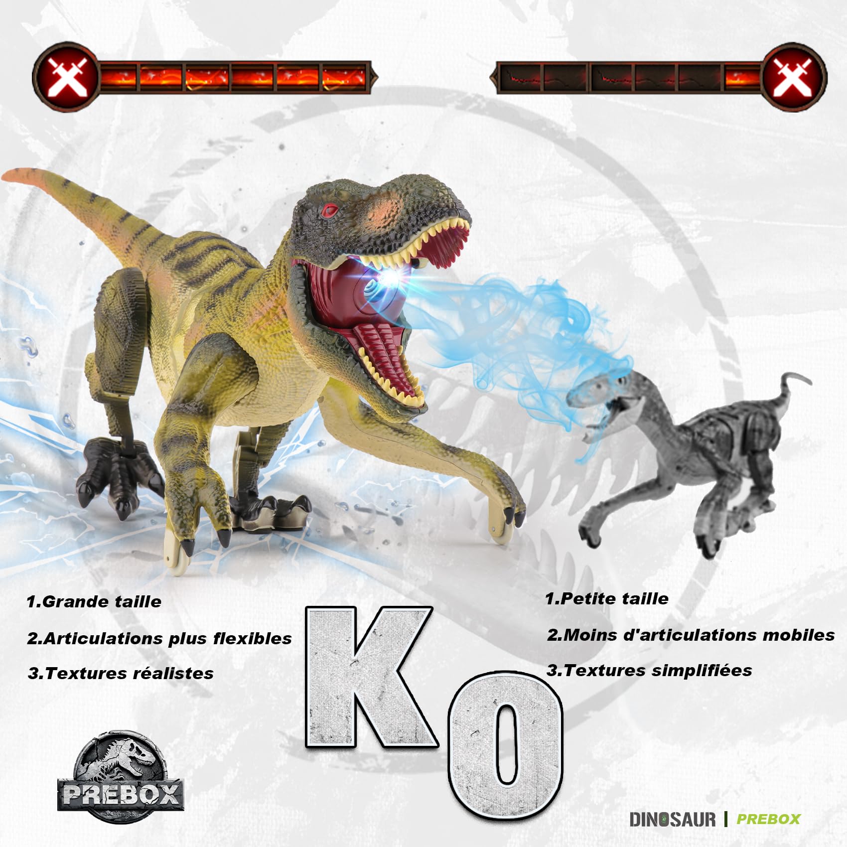 PREBOX Ferngesteuerter Dinosaurier Spielzeug für Jungen, RC Dino Roboter mit Brüllen, Sprühfunktion, Kopf- und Schwanzbewegungen, Realistische Gehbewegungen,Geschenk für Kinder 3-12 Jahre