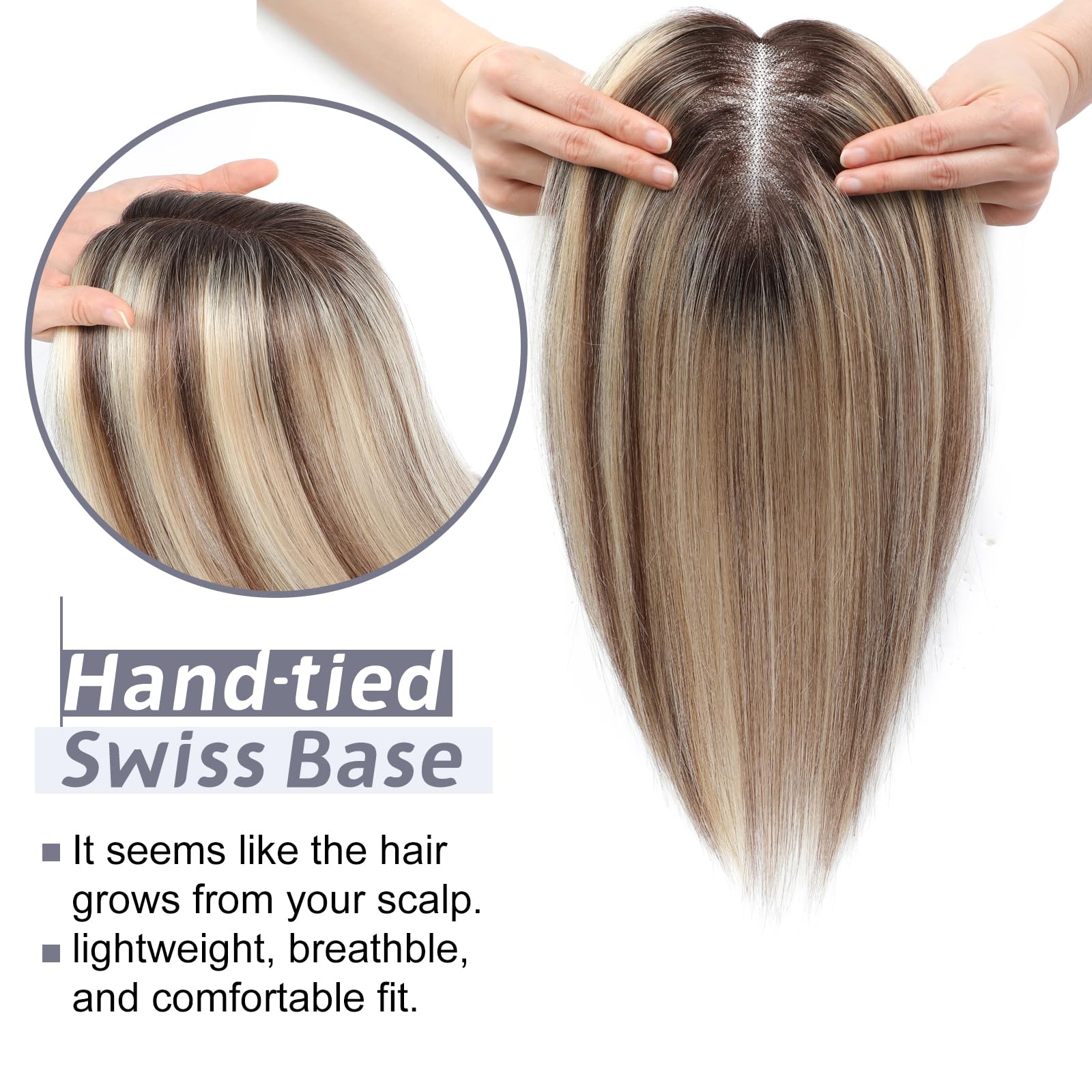 Human Hair Toppers for Women Real Human Hair Topper with Thinning Hair Clip In Topper Hairpieces 40g No Bangs 10 * 12CM Swiss Base Wiglets Top Hair Toppers 12Inch 2T613# - Image 4