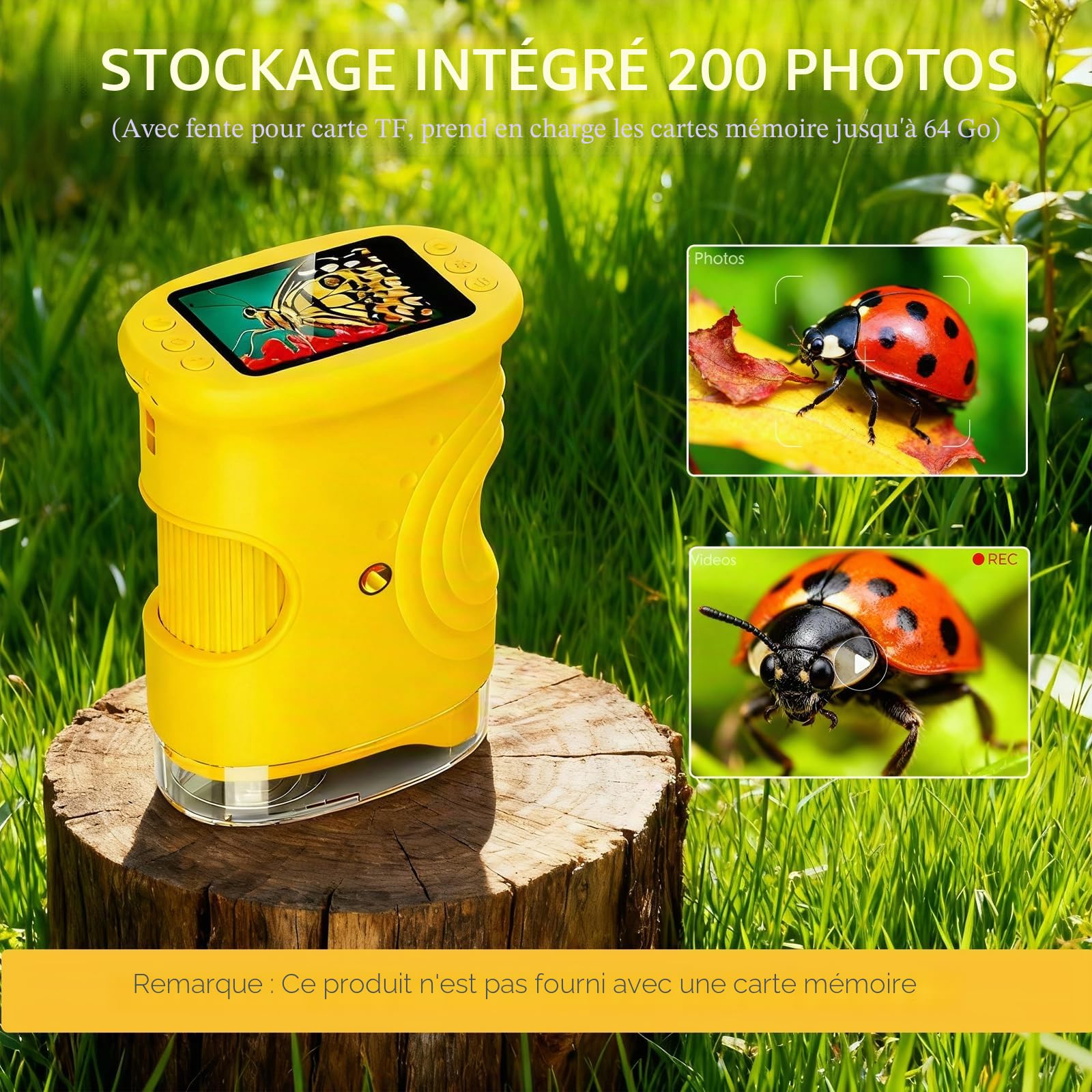 Microscope Numérique pour Enfants, 1000X Portable Rechargeable Microscope Numérique, IPS 2'', 8 Lumières LED, Scientifique et Jouet Éducatif pour Enfants 3–12 Ans