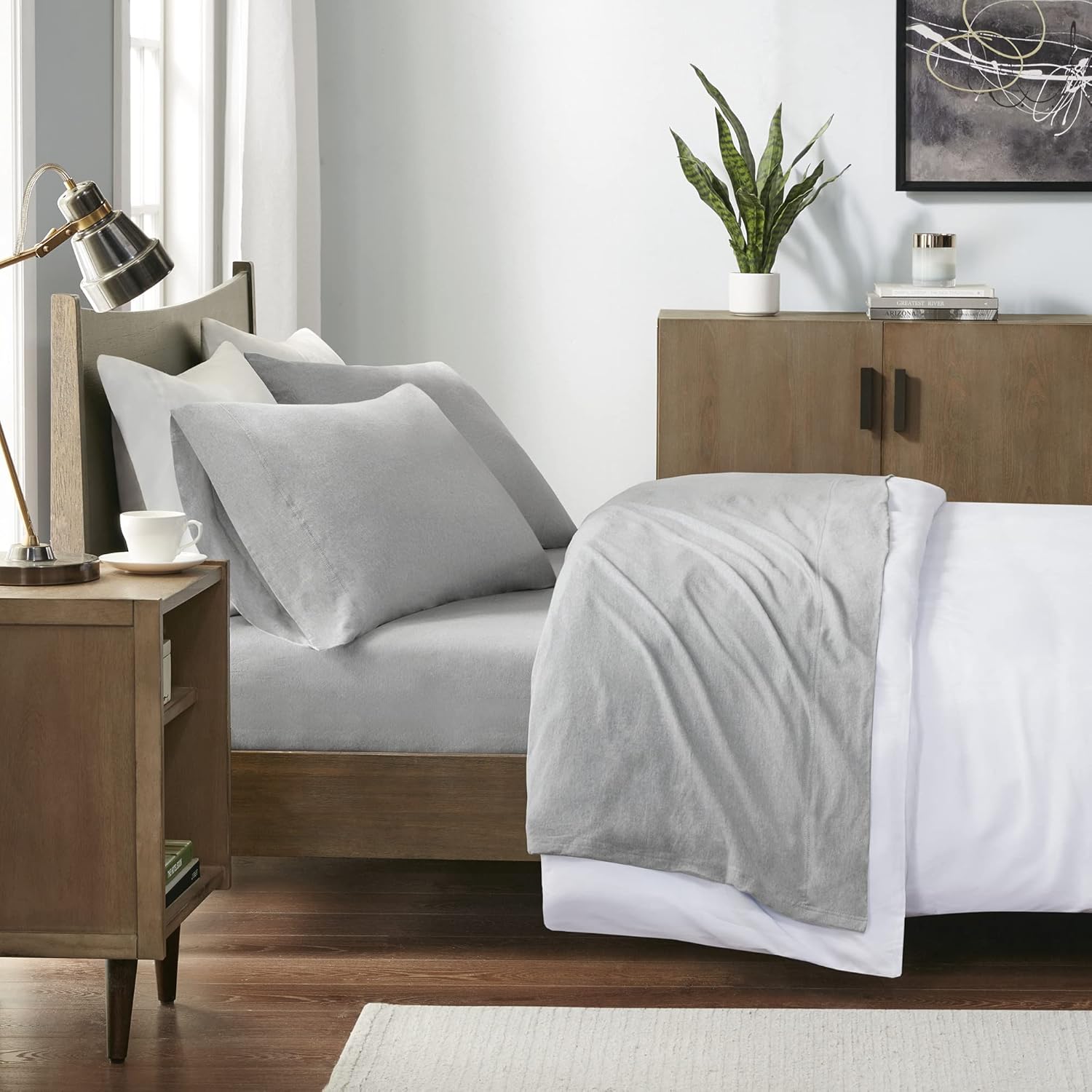 Amazon.co.jp Heathered Cotton Jersey Knit Sheet Set Home & Kitchen