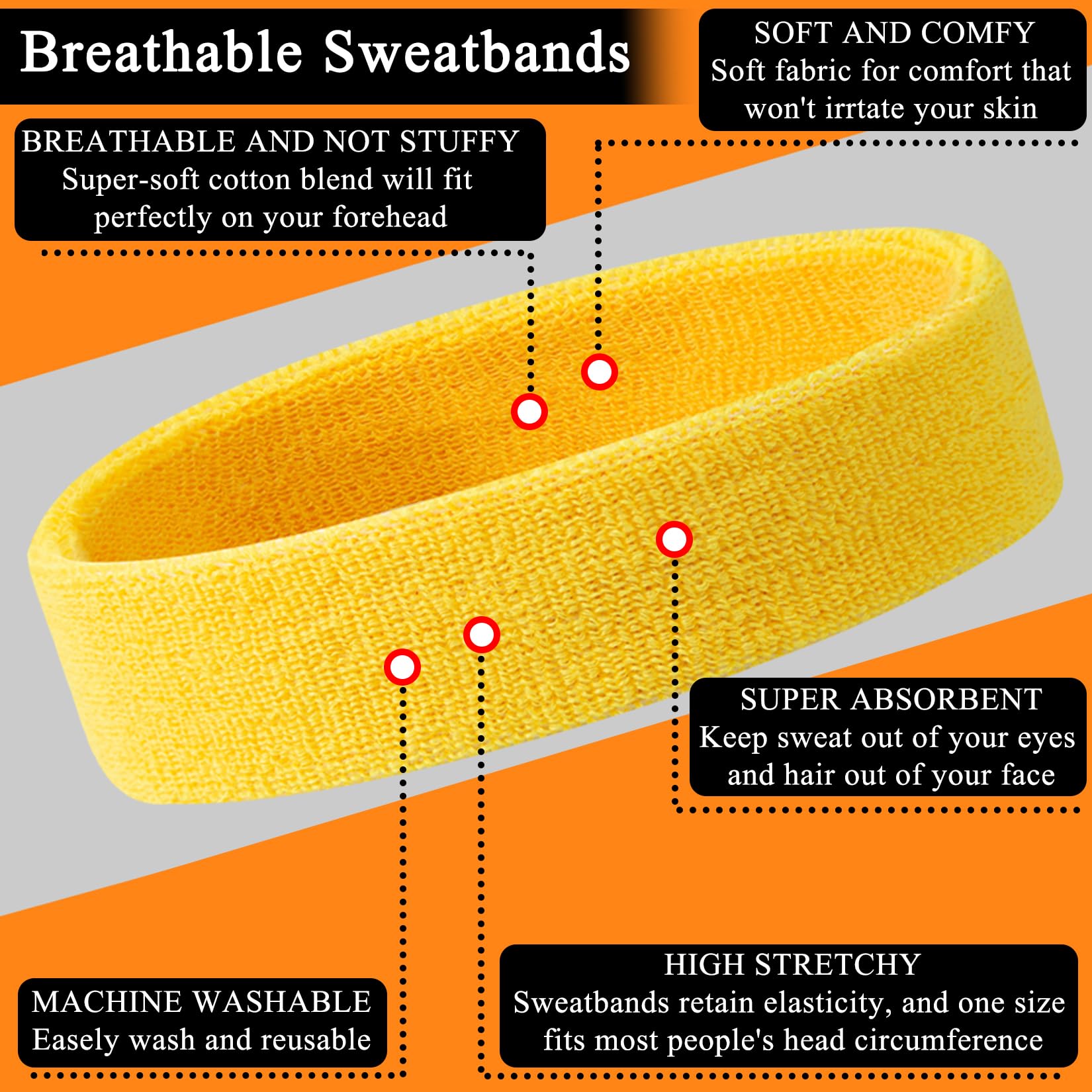 ONLYFU Neonschweißbänder, buntes Sport-Stirnband-Set für Damen und Herren, atmungsaktives Frottee, athletische Schweißbänder für Basketball, Tennis, Laufen, Yoga, 78 Stück, mehrfarbig