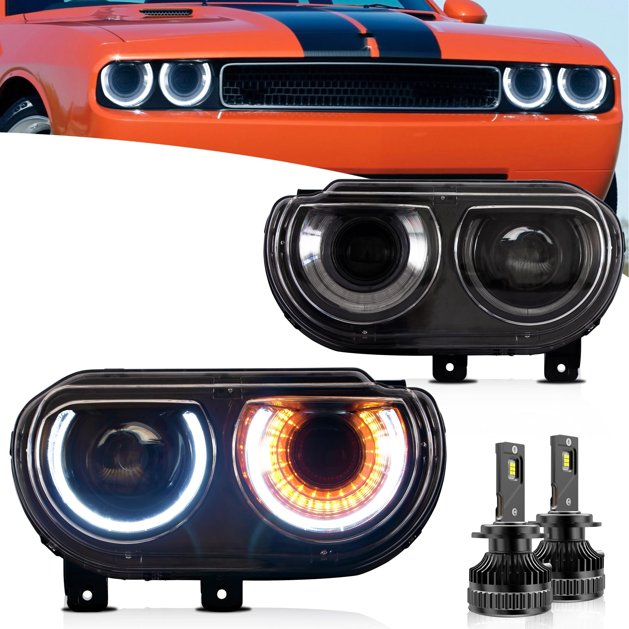 VLAND Reflektor Challenger 2008-2014 3. generacji, z sekwencyjnym kierunkowskazem, żarówki nie wchodzą w zakres dostawy (z żarówkami d2h led)