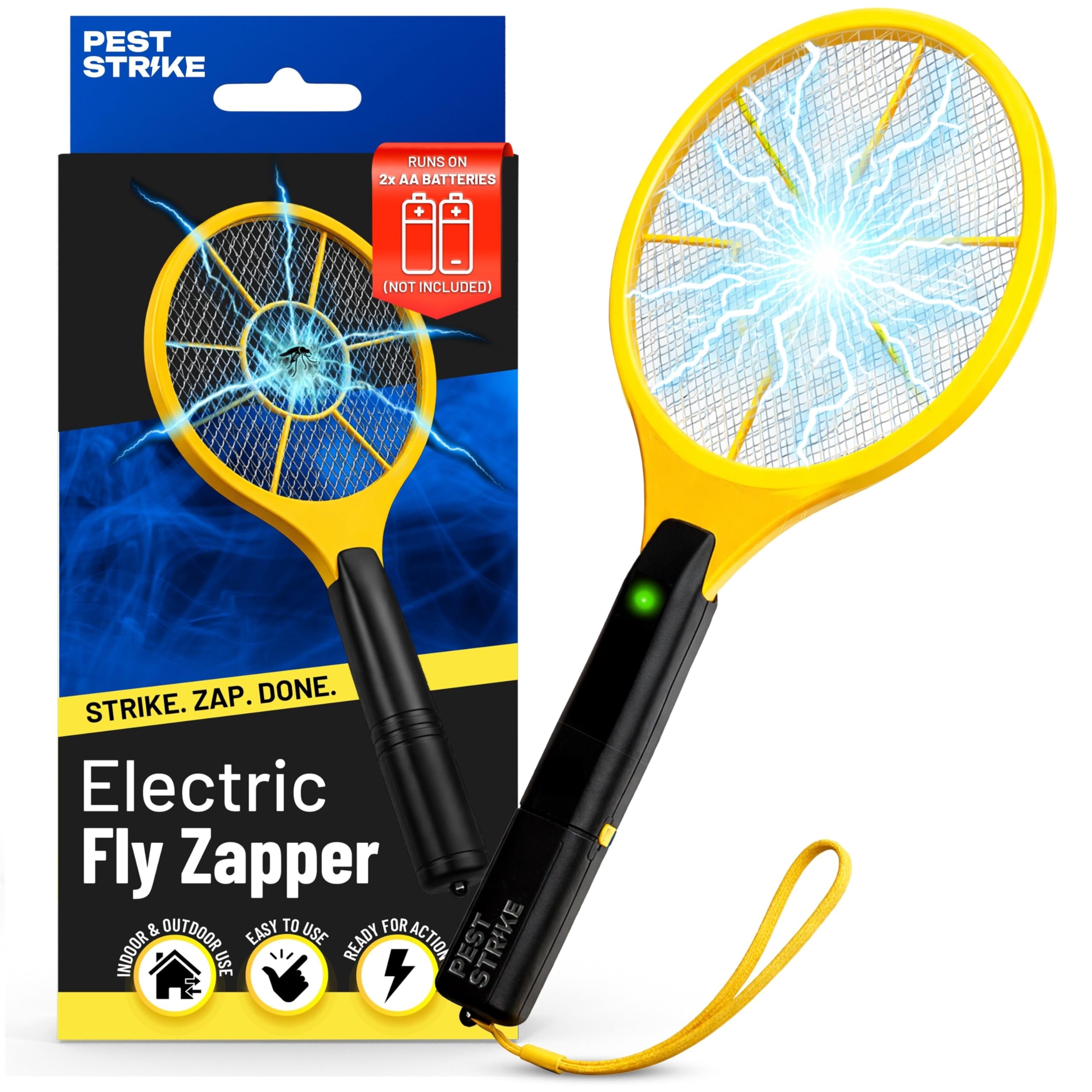 Electric Fly Zapper - Fly Zapper Racket, Battery Operated Electric Fly Swatter for Flies and Mosquitoes, Indoor & Outdoor Use (Battery Not Included)