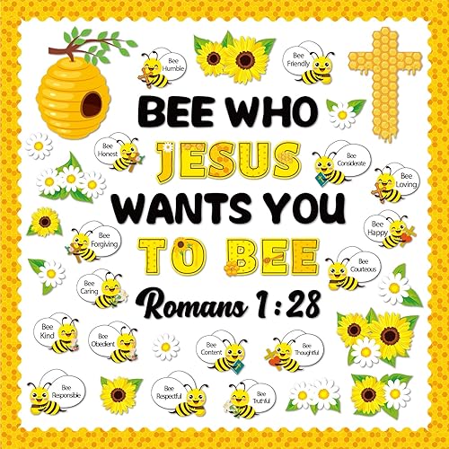 gisgfim Decoración de tablón de anuncios de Bee Jesus Bee Who Jesus Wants You to Bee Cutouts Summer Christian Religioso Aula Decoración Cruz Tablero