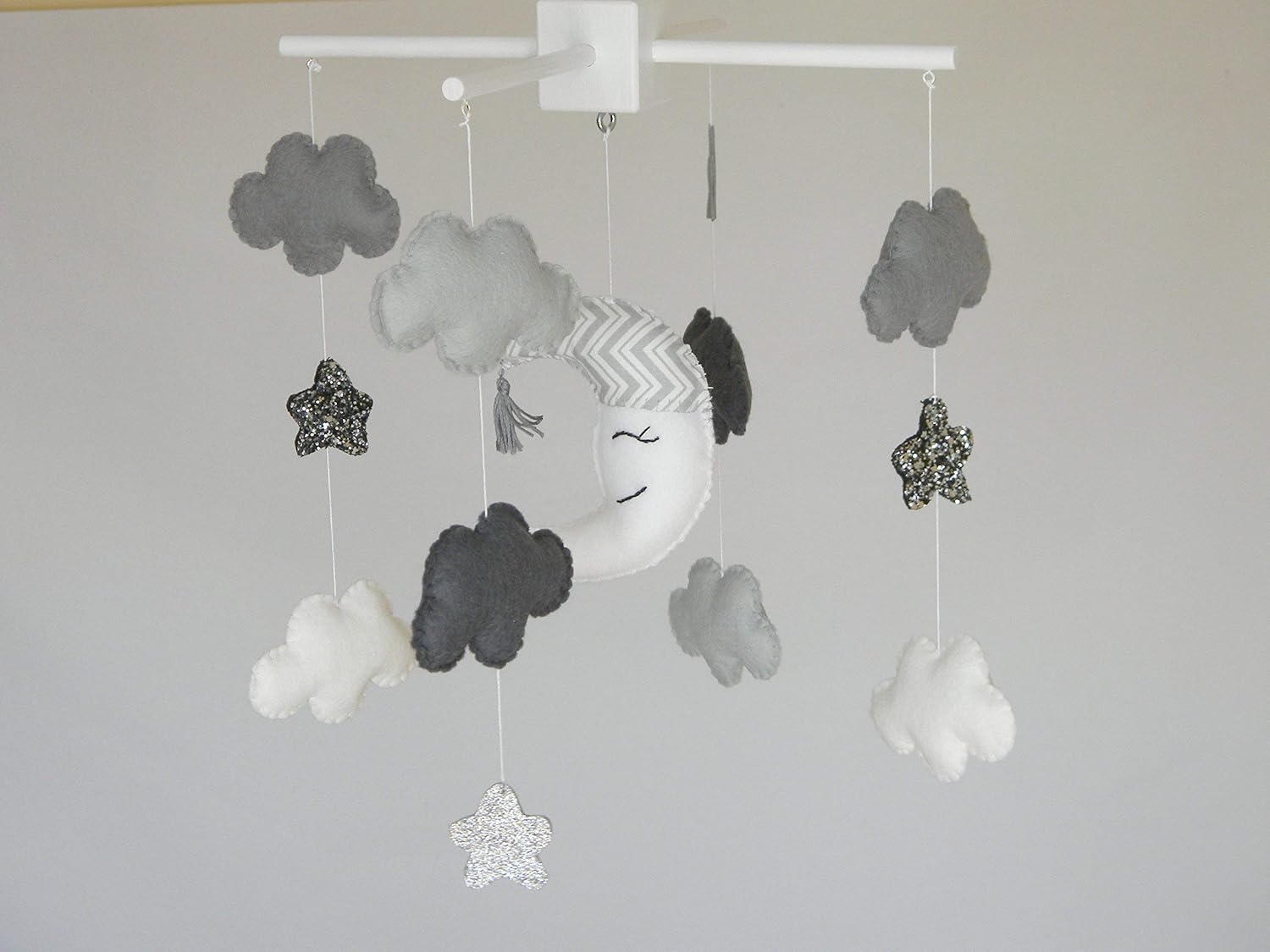 Monochrome Baby Mobile Moon star mobile Monochrome Nursery Decor Clouds crib mobile Scandi nursery Ceiling mobile Grey white black