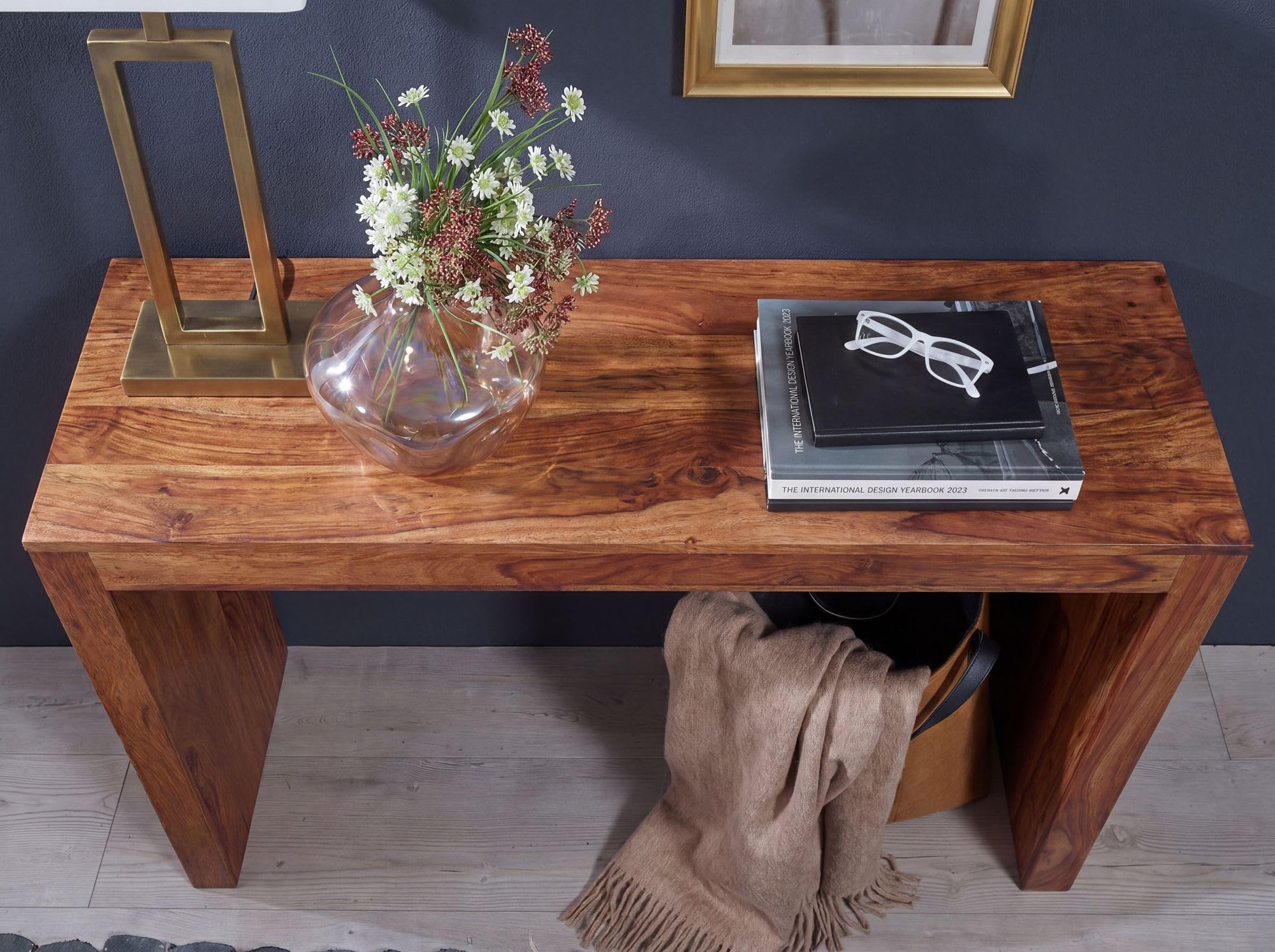 FineBuy Mesa de Consola Madera Maciza diseño Consola Escritorio 115 x 40 cm país de Estilo Mesa de Trabajo Madera Natural Moderno