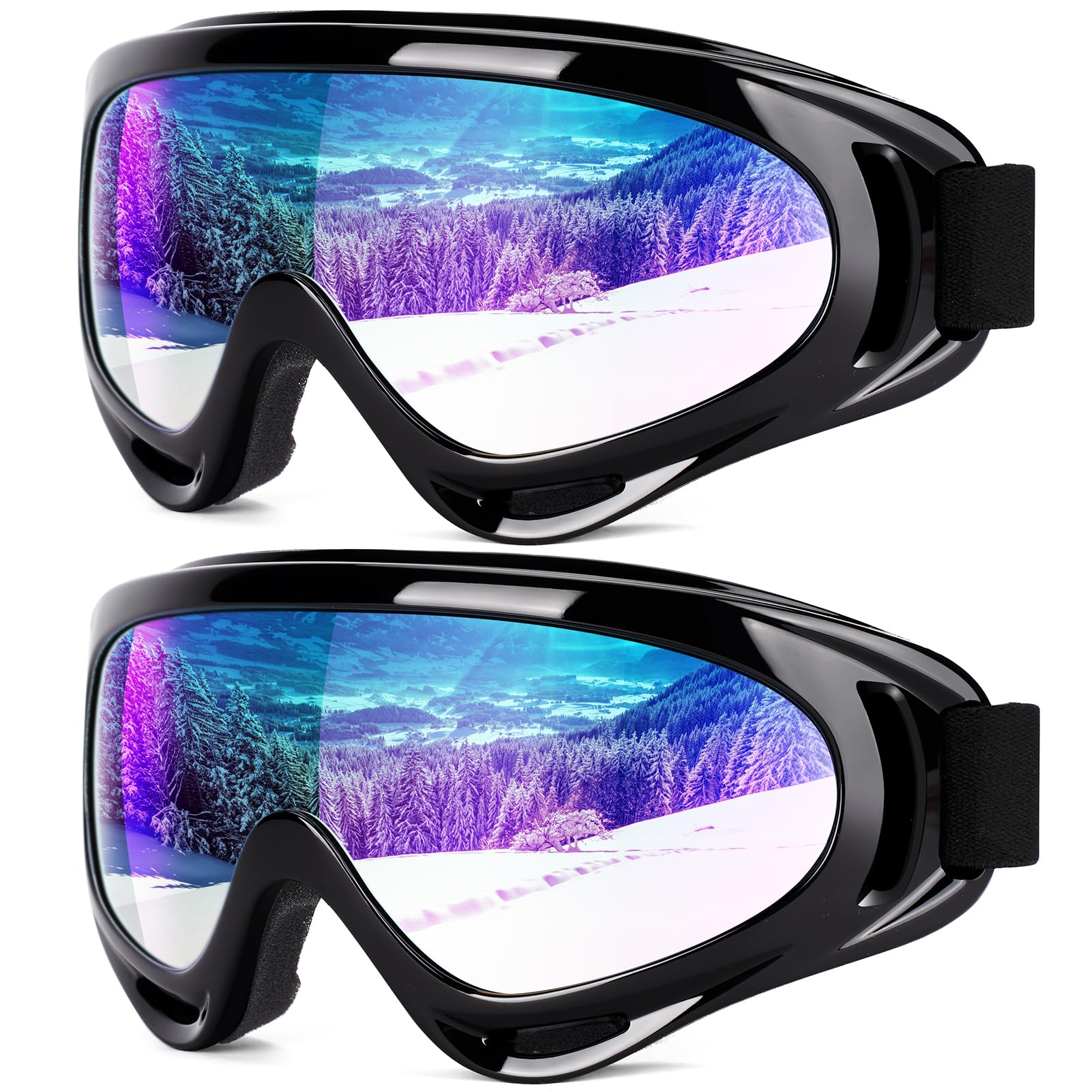 Braylin 2-pak gogle narciarskie, gogle snowboardowe dla mężczyzn, kobiet, młodzieży, dzieci, chłopców lub dziewcząt, gogle do skuterów śnieżnych