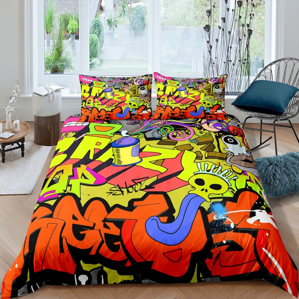 Copripiumino Graffiti Hippie - Stile Street Culture, King Size, Microfibra Morbida | Per Camera Giovane E Colorata - Foto 2