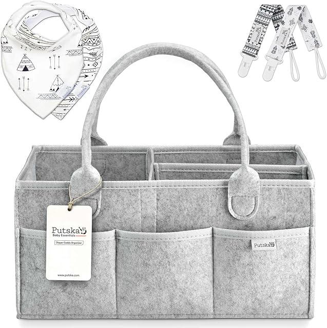 PUTSKA Baby Nappy Caddy Organiser - Caddy organiser Baby shower gifts for mum. Baby essentials for newborn baby gifts. Newborn essentials & new born baby gifts girl. New baby boy gifts.Baby girl gift