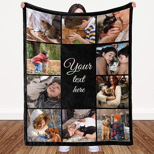 Manta personalizada regalo conmemorativo con collage de texto fotográfico fabricada en Estados Unidos, manta personalizada de 10 fotos, manta