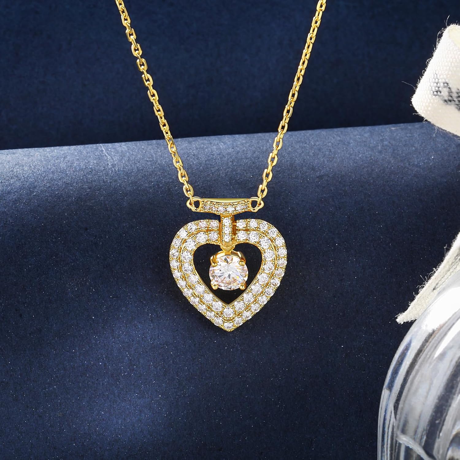 Moissanite Halo Heart Pendant 18K Gold Plated Sterling Silver Perfume Bottle Neckla... - Image 7