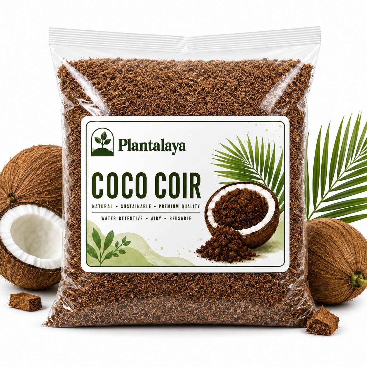 Plantalaya Coco Coir – Premium Coconut Coir Growing Medium – Peat Free Soil Improver & Potting Substrate – Moisture Retaining Coco Fibre for Houseplants, Seeds, Containers & Garden Plants