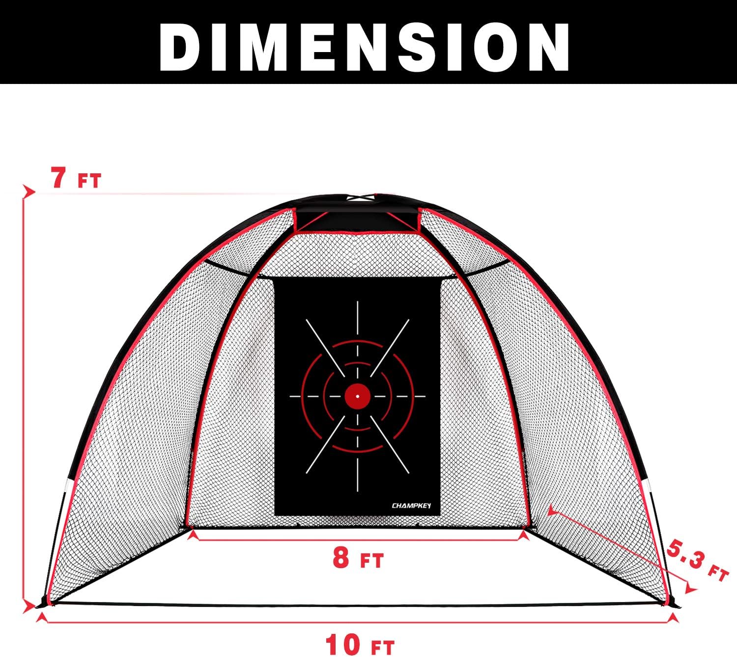 CHAMPKEY TEPRO 10' x 7' Golf Hitting Net | Durable 5 Ply-Knotless Netting with Impact Target Golf Practice Net Ideal for Indoor and Outdoor Training