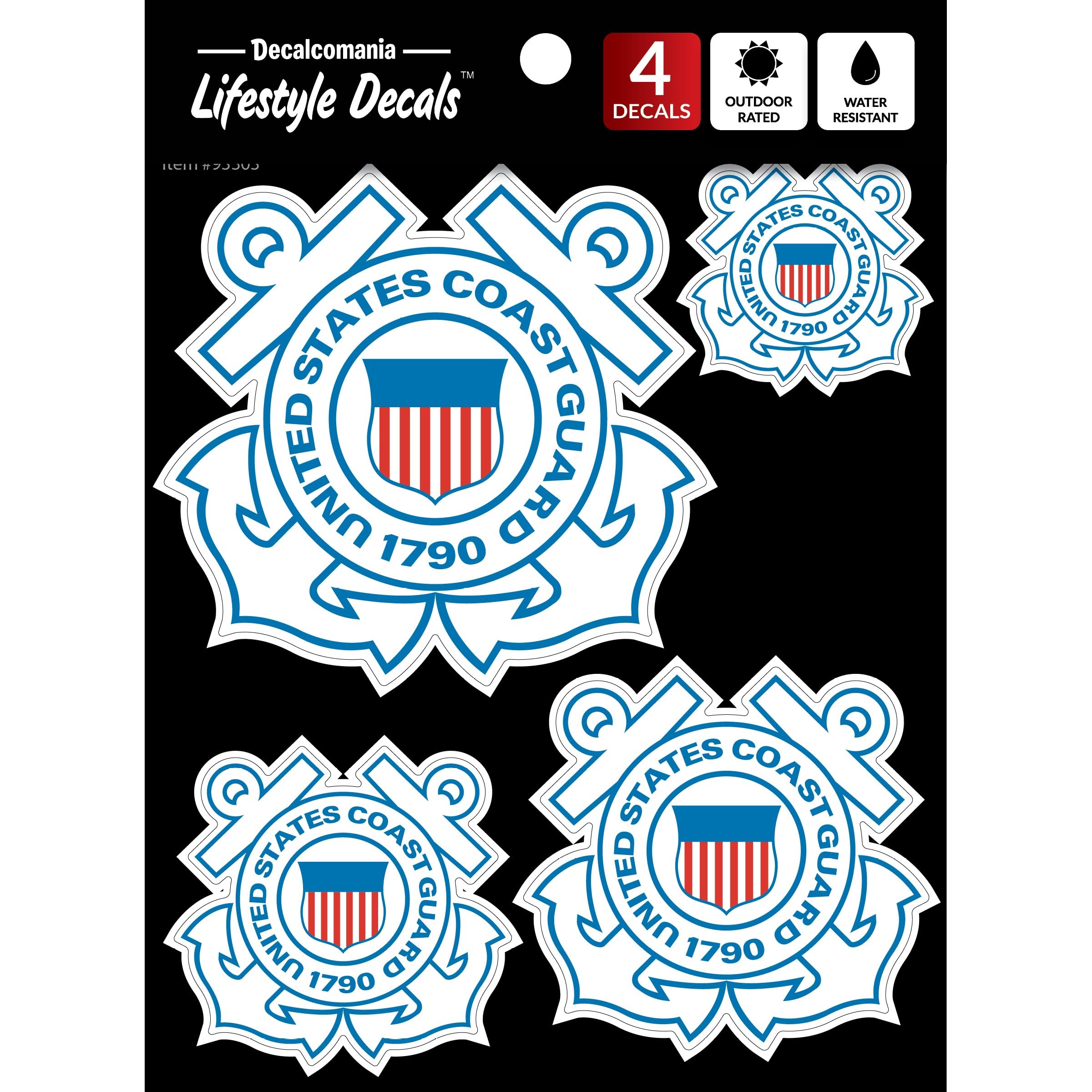 Officially Licensed U.S. Coast Guard Decals - 4 Piece US Military Stickers for Truck or Car Windows, Phones, Tablets & Laptops – Small Large Decals 1.75 to 4 Inches