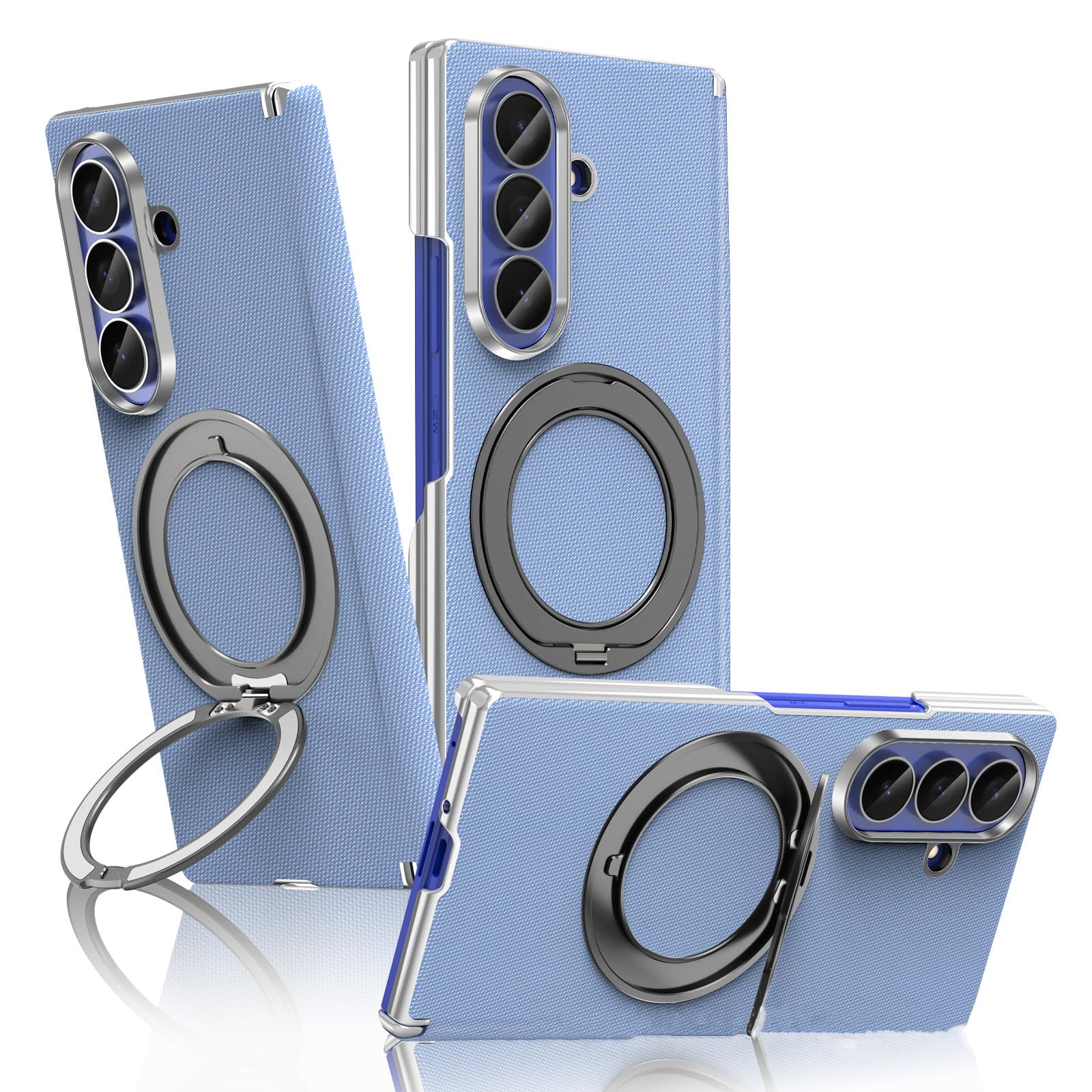 Custodia Magnetica For Samsung Galaxy Z Fold 8 Ultra, Protezione Cerniera Dello Schermo In Pelle Elettrolitica Antiscivolo Con Anello Girevole In Metallo Supporto For Ricarica Wireless(Blue)