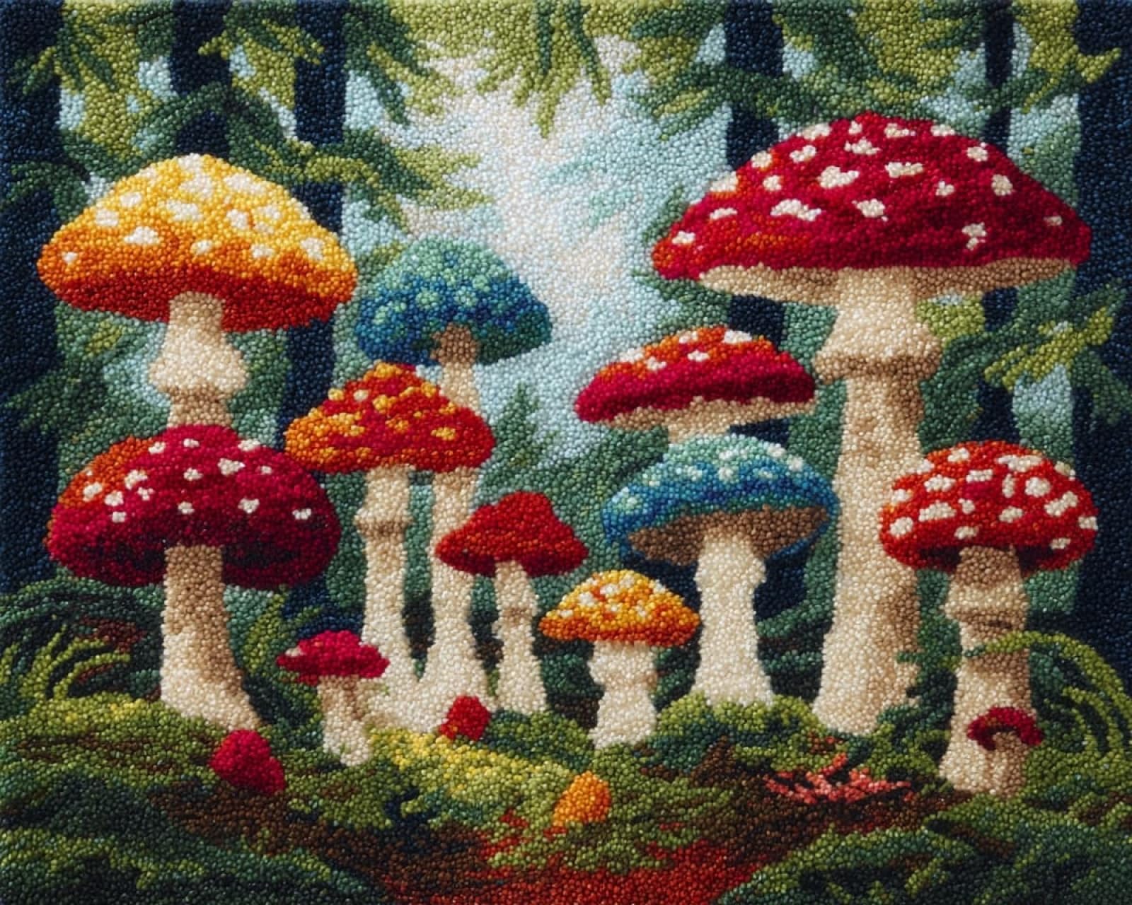 Wallphantom Rug Making Kit for Adults Beginners,Amazing Mushrooms,Latch Hook Cushion Kits,Carpet Embroidery Needlework Crocheting,Tapestry for Home Decoration,80x115cm