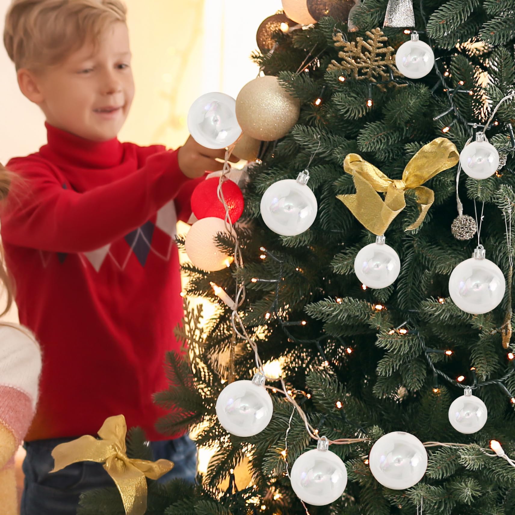 Mini Boules de Noël irisées Lot de 30 Mini Boules Noël irisées Transparentes 4 Tailles différentes à Suspendre et à remplir pour Sapin Blanc