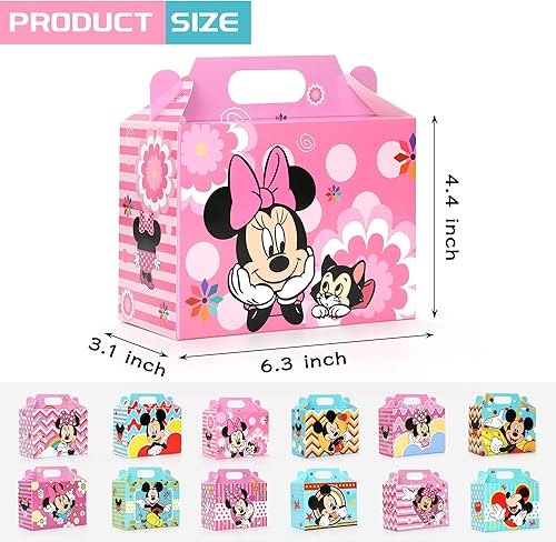 Miniatura 2 de Saenkoe 24 cajas de regalo de fiesta de ratón, suministros de fiesta de ratón, cajas de regalo con asas para decoración de fiestas de cumpleaños, 12