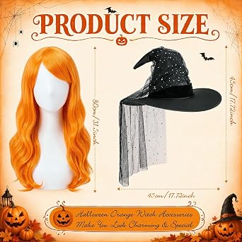 2 Pcs Halloween Witch Costume Witch Hat with Wig for Women