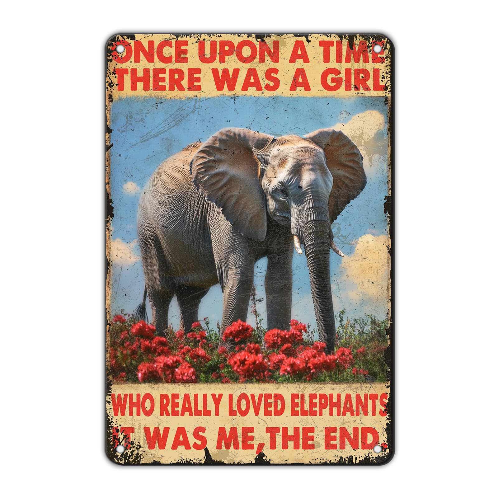 Anceky Funny Metal Tin Signs There Was A Girl Who Really Loved Elephants Vintage Metal Sign Retro Wall Decor for Home Bar Pub Cafe Garage Man Cave Garden Yard 8×12 Inch