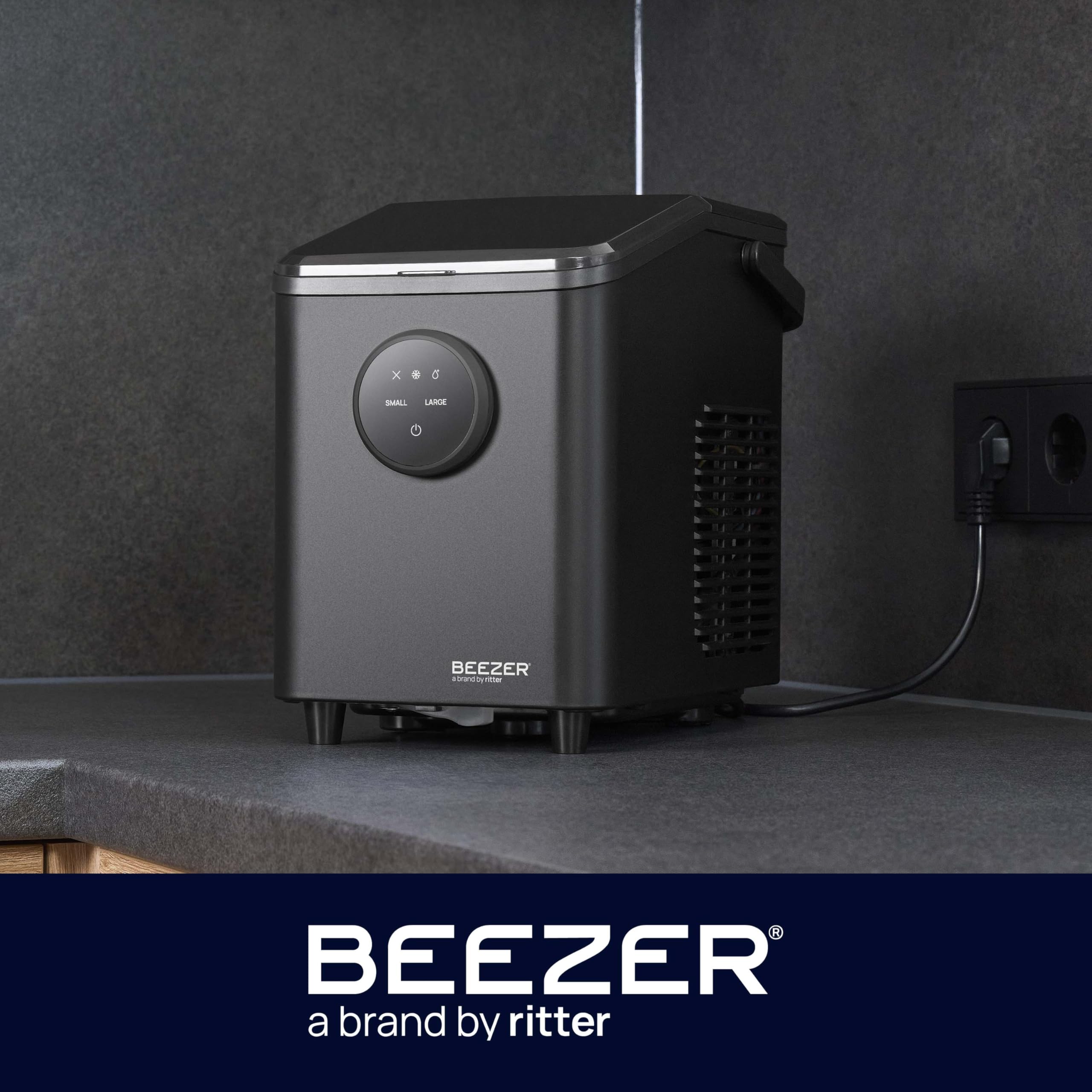 BEEZER® IceCube mini Eiswürfelmaschine, schnelle Eiswürfel, 2 Eiswürfelgrößen, kompakt und tragbar, Schwarz