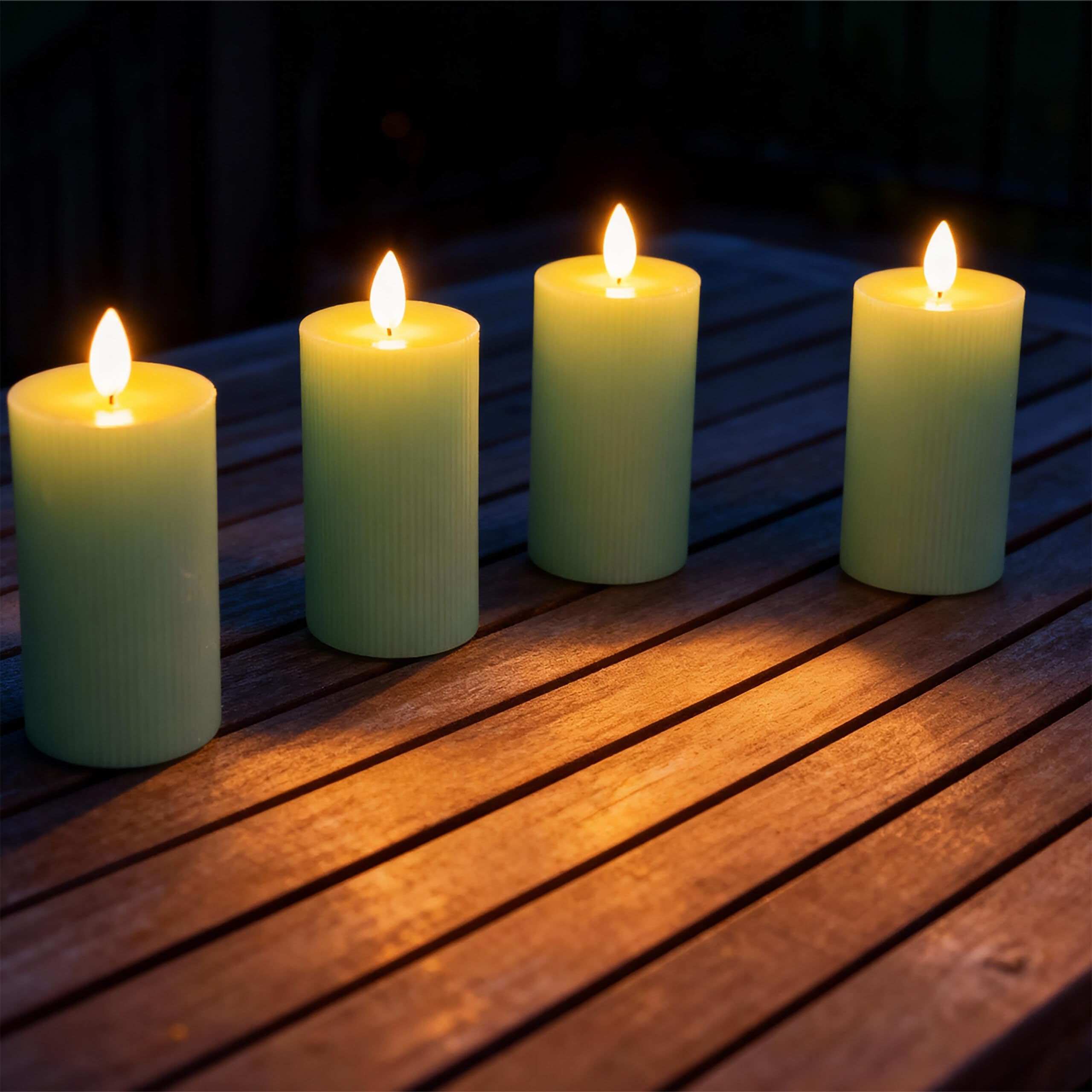 Relaxdays Velas LED, Pack 4, Llama Parpadeante, Cera Real, sin Llama, Salvia, 18 x 7,5 cm