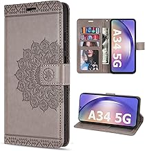 betterfon Hülle Kompatibel mit Samsung Galaxy A34 5G | Klapphülle Schutzhülle mit Kartenfächer Kompatibel für Galaxy A34 5G | Magnetverschluss Flip Case | Grau