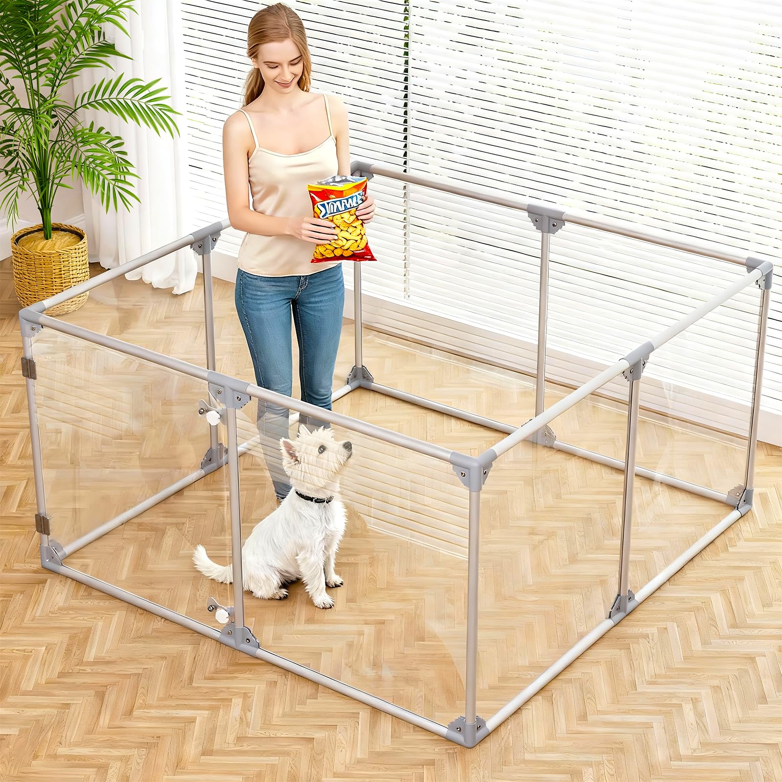 Acrylic Dog Playpen Dog Playpen Indoor Puppy Pen Pets Fence Puppies Cage10 Panels for Puppies Dog Play Pens for Dogs Indoor (8)