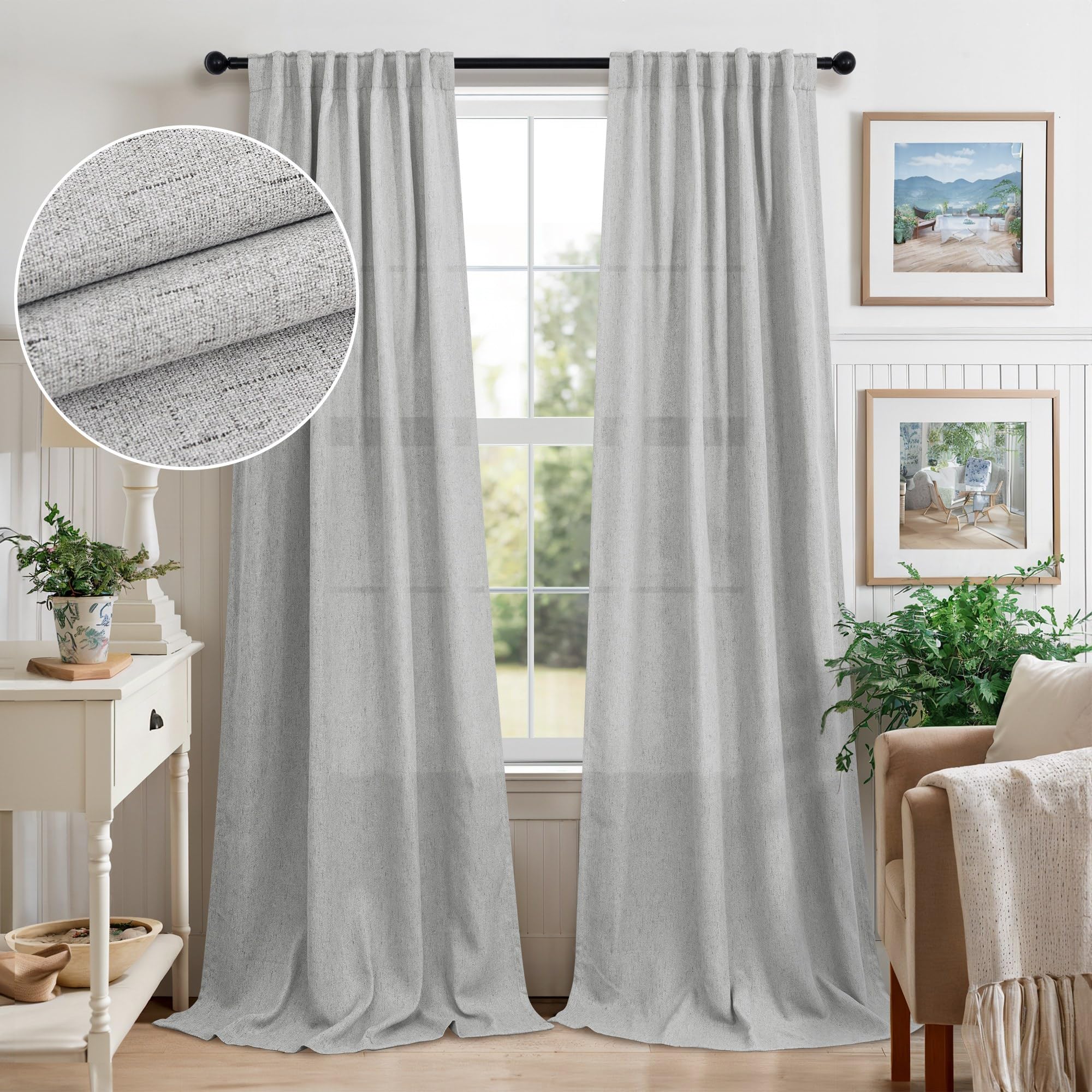 Light Grey Room Darkening Curtains for Bedroom 84 Inch