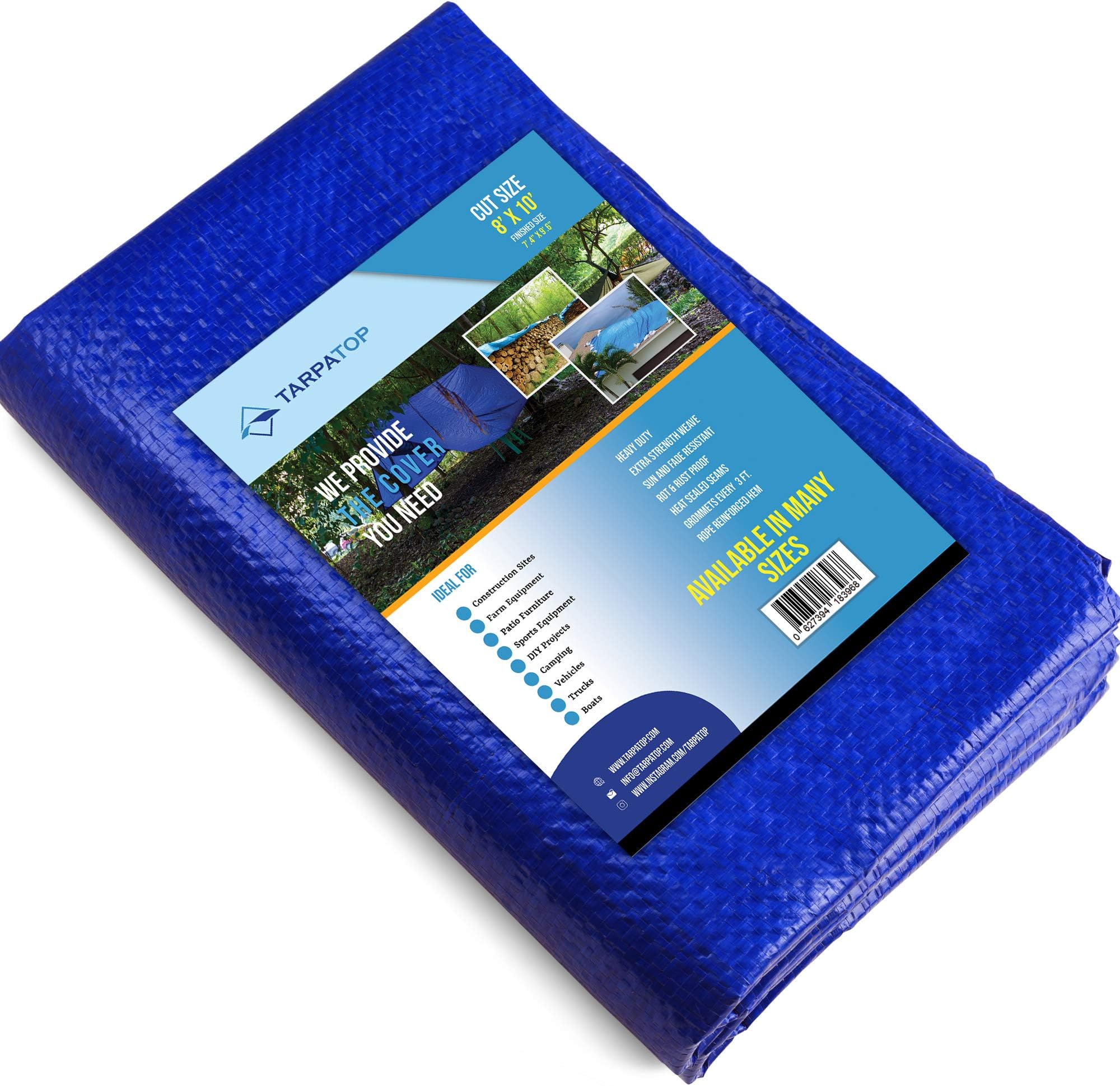 8' X 10' Blue Multi-Purpose Waterproof Poly Tarp Cover Tent Shelter Camping Tarpaulin by Prime Tarps